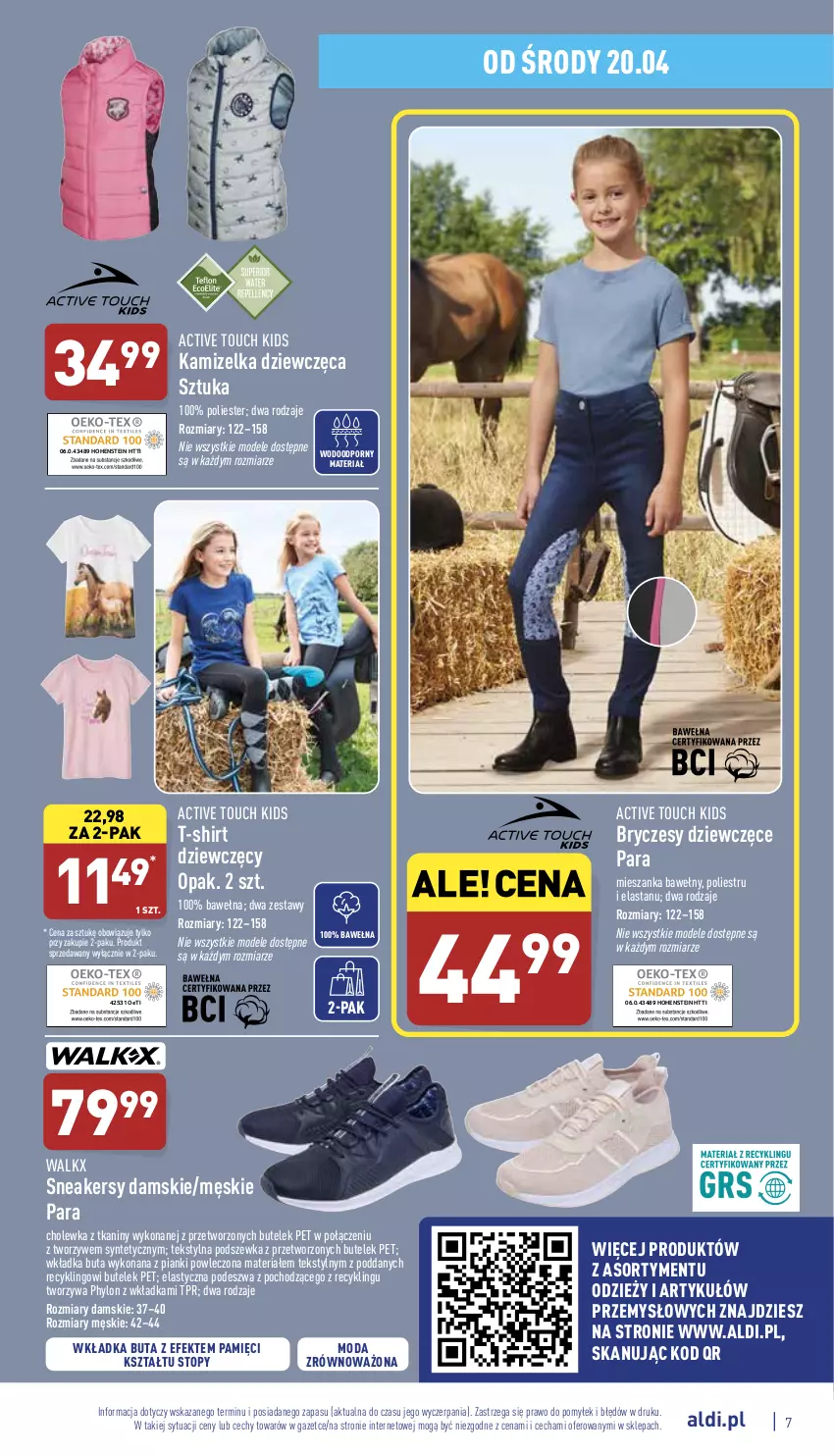 Gazetka promocyjna Aldi - Katalog Moda i Dom - ważna 20.04 do 23.04.2022 - strona 7 - produkty: Kamizelka, Moda, Por, Sneakersy, T-shirt, Top, Wełna