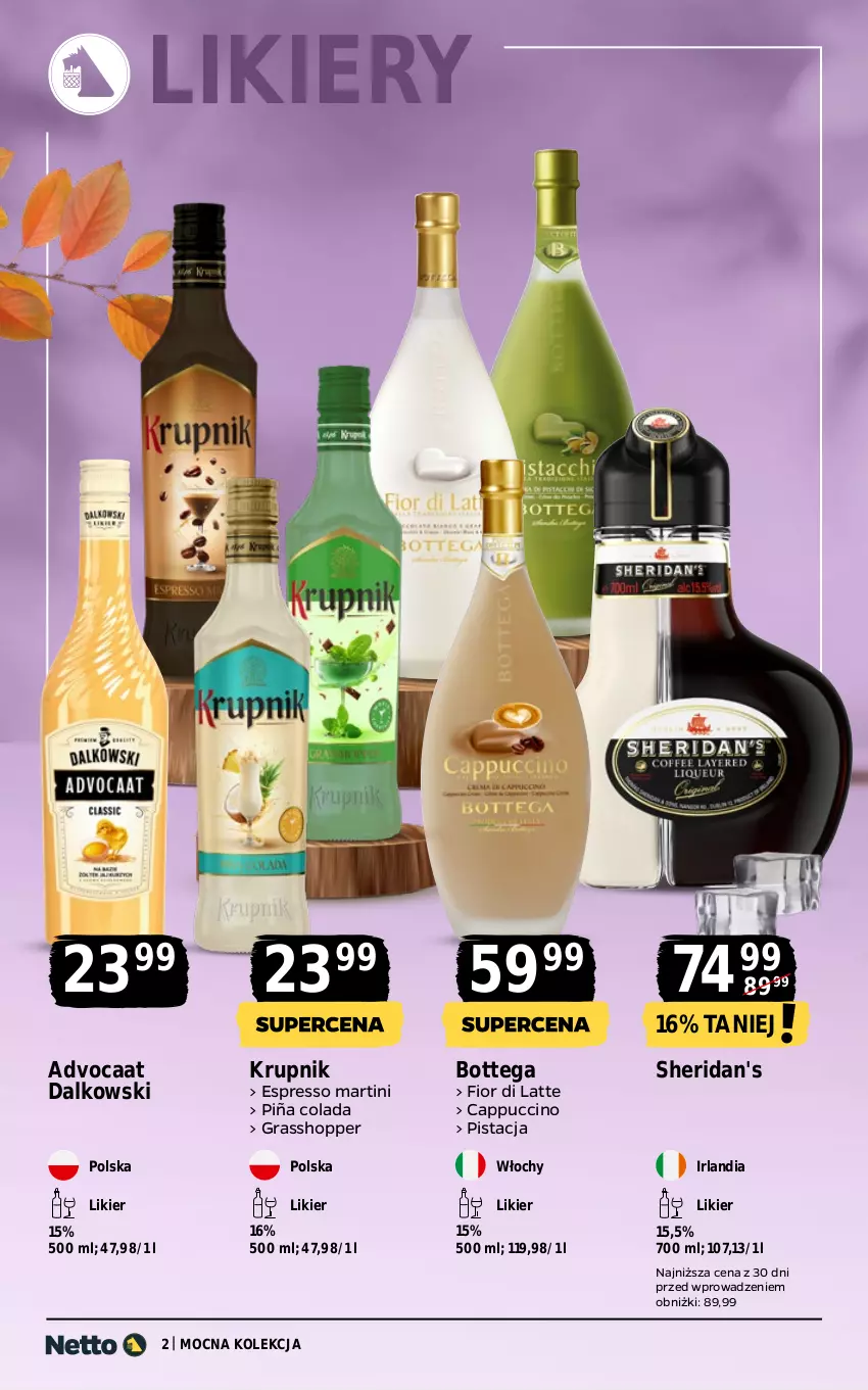 Gazetka promocyjna Netto - Netto_MK_10/25_1 - ważna 29.09 do 11.10.2025 - strona 2 - produkty: Advocaat, Cappuccino, Gra, Krupnik, Likier, Martini, Piña Colada, Sheridan's