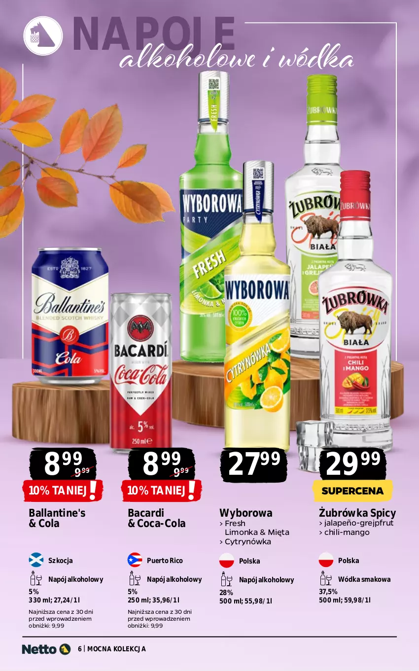 Gazetka promocyjna Netto - Netto_MK_10/25_1 - ważna 29.09 do 11.10.2025 - strona 6 - produkty: Bacardi, Ballantine's, Coca-Cola, Grejpfrut, Koc, Limonka, Mango, Mięta, Napój, Napoje, Wódka, Wyborowa