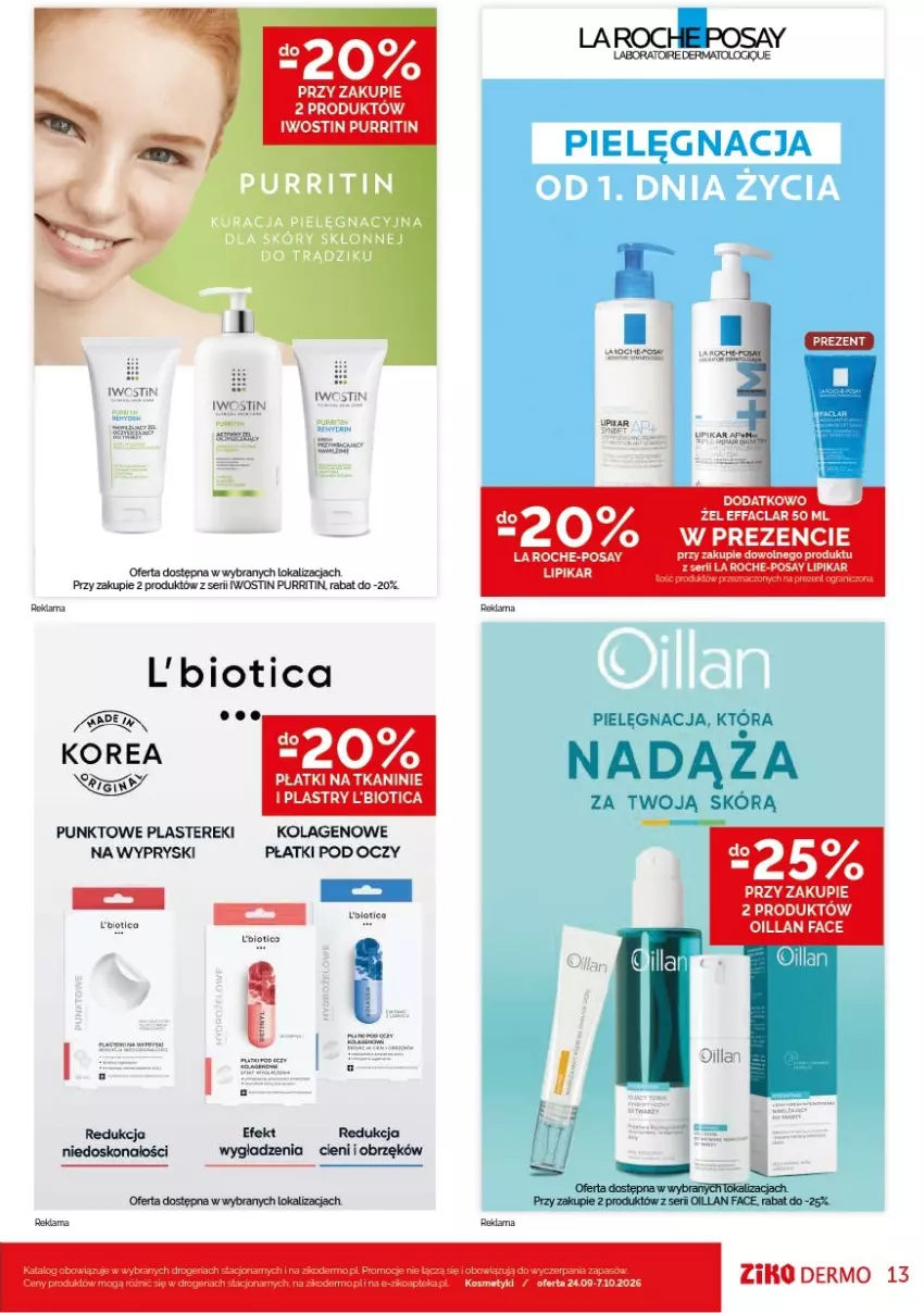 Gazetka promocyjna Ziko - Gazetka Ziko Dermo - ważna 24.09 do 07.10.2026 - strona 13 - produkty: Fa, Iwostin, Kolagen, Lipikar, Oillan, Pur, Ser