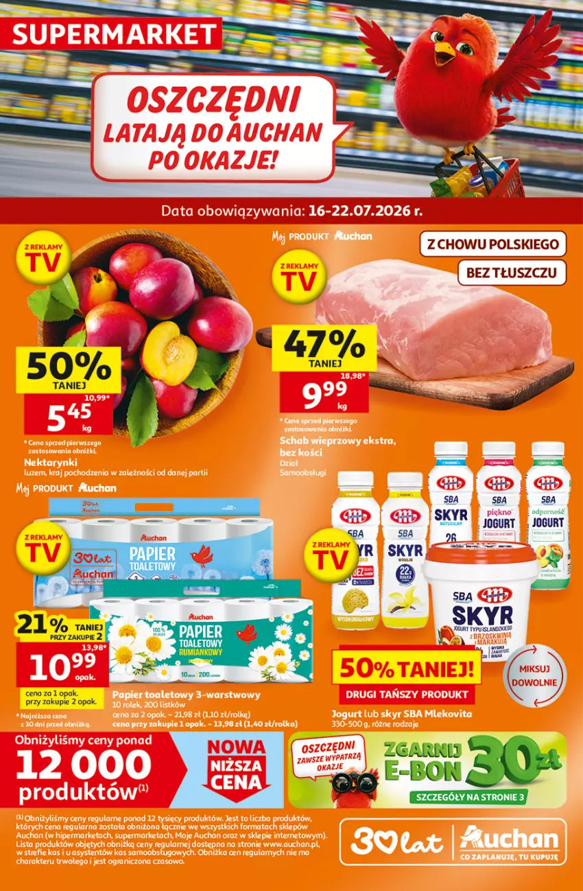 Gazetka promocyjna Auchan - 30 Lat Supermarket - ważna 16.07 do 22.07.2026 - strona 1 - produkty: Jogurt, Papier, Papier toaletowy
