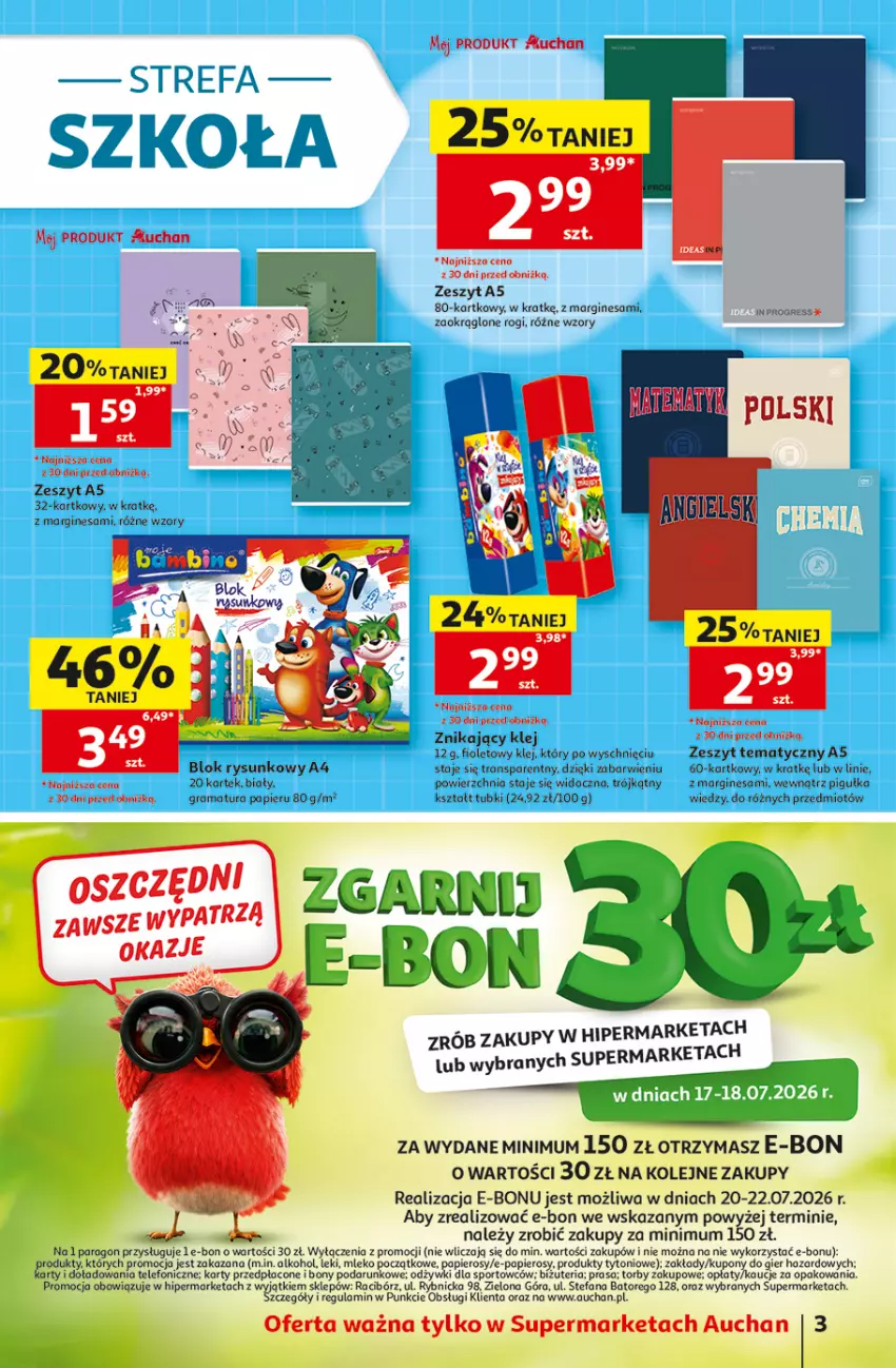 Gazetka promocyjna Auchan - 30 Lat Supermarket - ważna 16.07 do 22.07.2026 - strona 3 - produkty: Bizuteria, Fa, Gin, Gra, Gres, Klej, Mleko, Olej, Papier, Por, Rama, Sport, Telefon, Tran