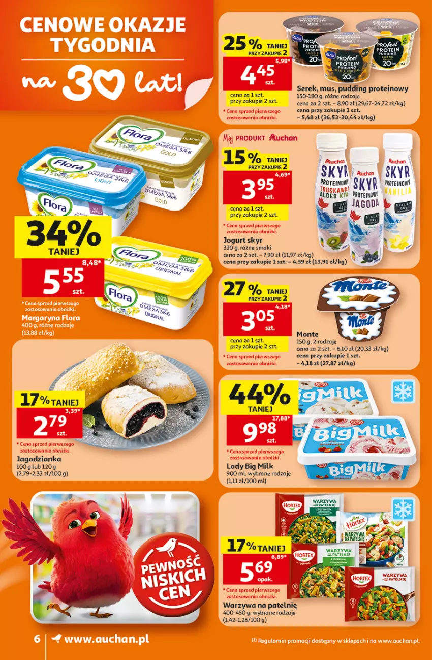 Gazetka promocyjna Auchan - 30 Lat Supermarket - ważna 16.07 do 22.07.2026 - strona 6 - produkty: Big Milk, Jagodzianka, Jogurt, Lody, Monte, Mus, Ser, Serek, Warzywa