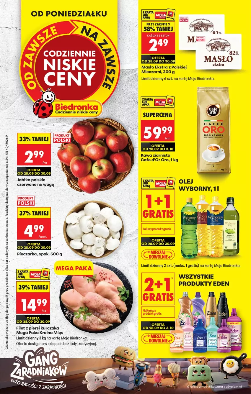 Gazetka promocyjna Biedronka - Od Poniedziałku - ważna 28.09 do 03.10.2026 - strona 1 - produkty: Acer, BIC, Gra, Kawa, Kawa ziarnista, Koc, Kret, Kurczak, Masło, Olej, Piec, Pieczarka