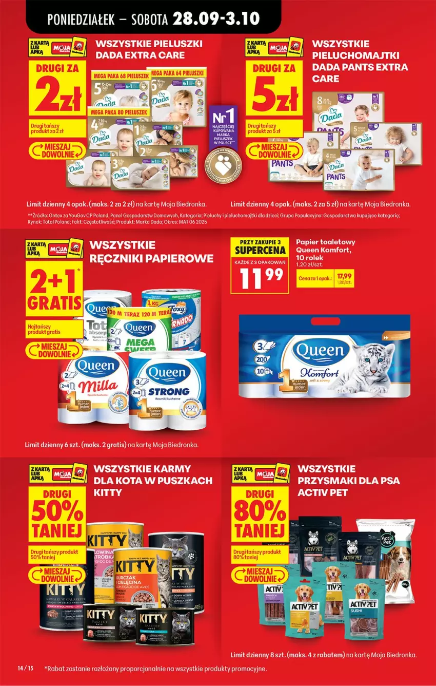 Gazetka promocyjna Biedronka - Od Poniedziałku - ważna 28.09 do 03.10.2026 - strona 16 - produkty: Dada, Dzieci, Fa, Koc, Majtki, Papier, Papier toaletowy, Pieluchomajtki, Pieluchy, Por, Przysmaki