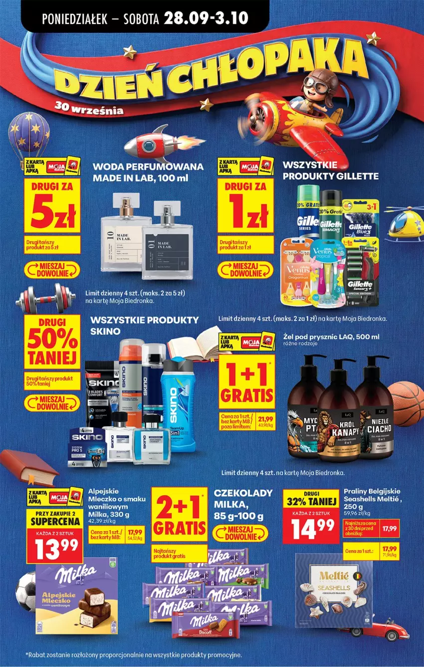 Gazetka promocyjna Biedronka - Od Poniedziałku - ważna 28.09 do 03.10.2026 - strona 19 - produkty: Gillette, Gra, LG, Milka, Mleczko, Perfum, Por, Praliny, Woda, Woda perfumowana