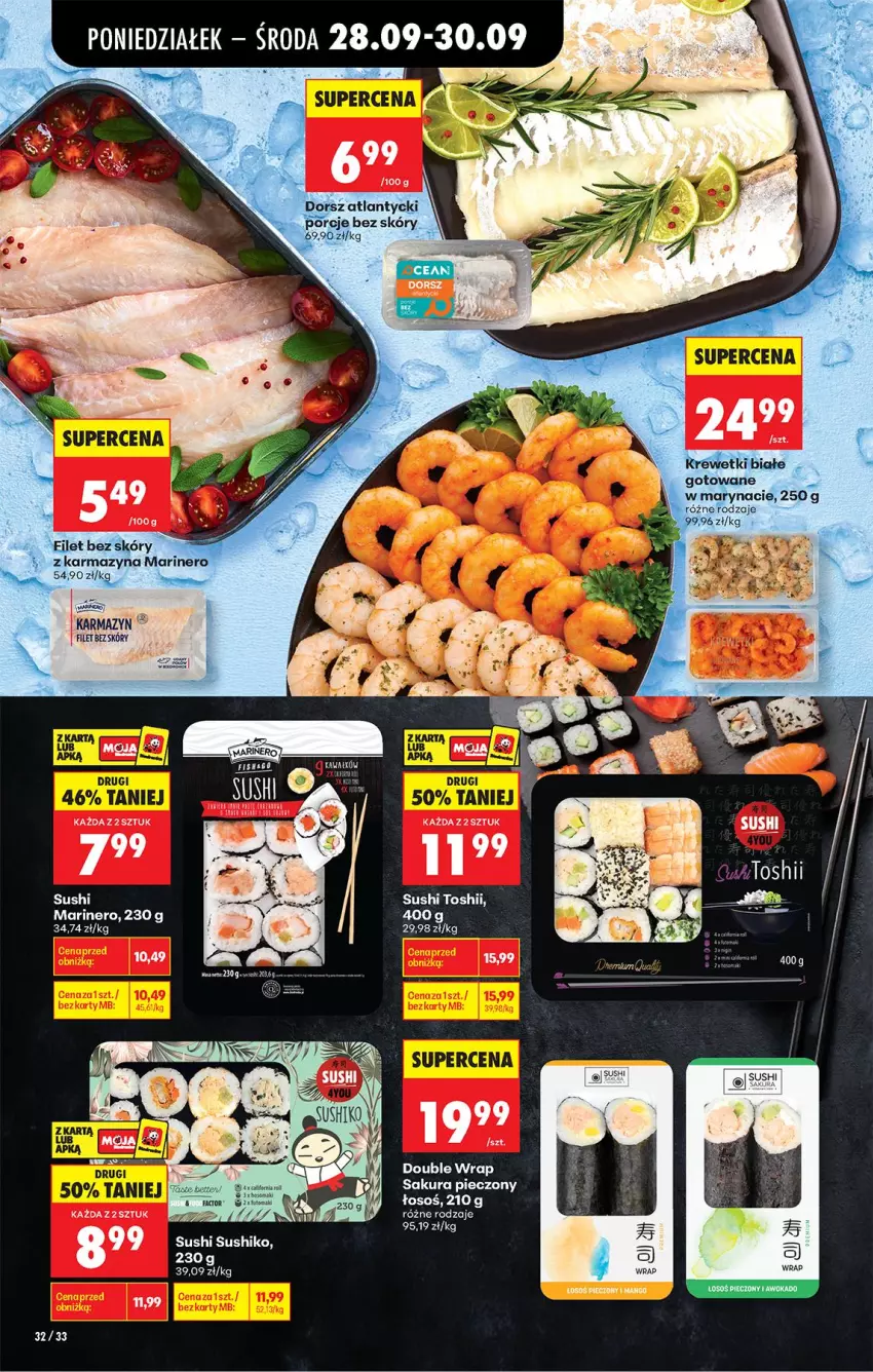 Gazetka promocyjna Biedronka - Od Poniedziałku - ważna 28.09 do 03.10.2026 - strona 42 - produkty: Dorsz, Fa, Krewetki, Mango, Piec, Por, Sushi
