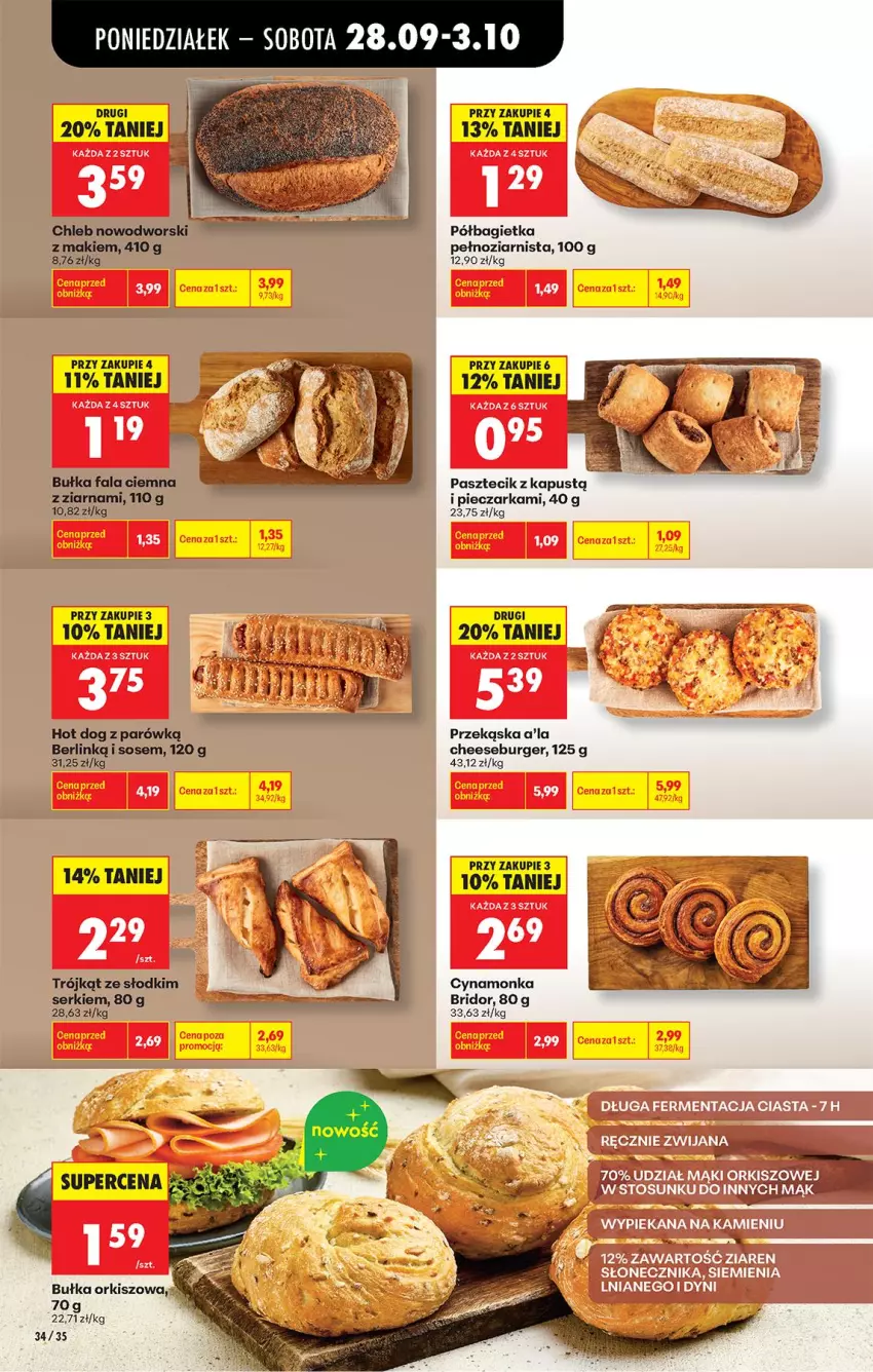 Gazetka promocyjna Biedronka - Od Poniedziałku - ważna 28.09 do 03.10.2026 - strona 44 - produkty: Bagietka, Bułka, Burger, Chleb, Fa, Hot dog, Kapustą, Piec, Pieczarka, Półbagietka, Ser, Sos