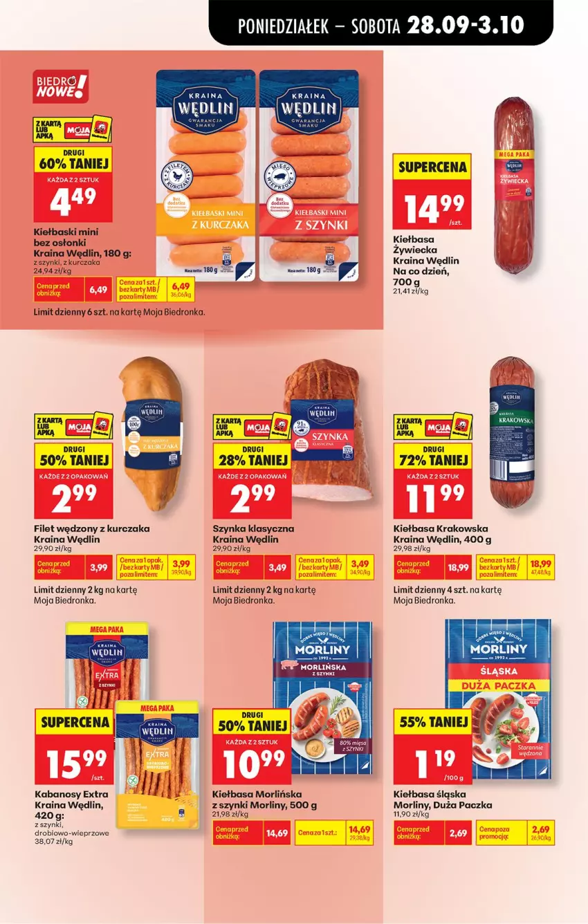 Gazetka promocyjna Biedronka - Od Poniedziałku - ważna 28.09 do 03.10.2026 - strona 63 - produkty: Fa, Kabanos, Kiełbasa, Kiełbasa krakowska, Kiełbasa śląska, Kiełbasa zywiecka, Kurczak, Morliny, Szynka