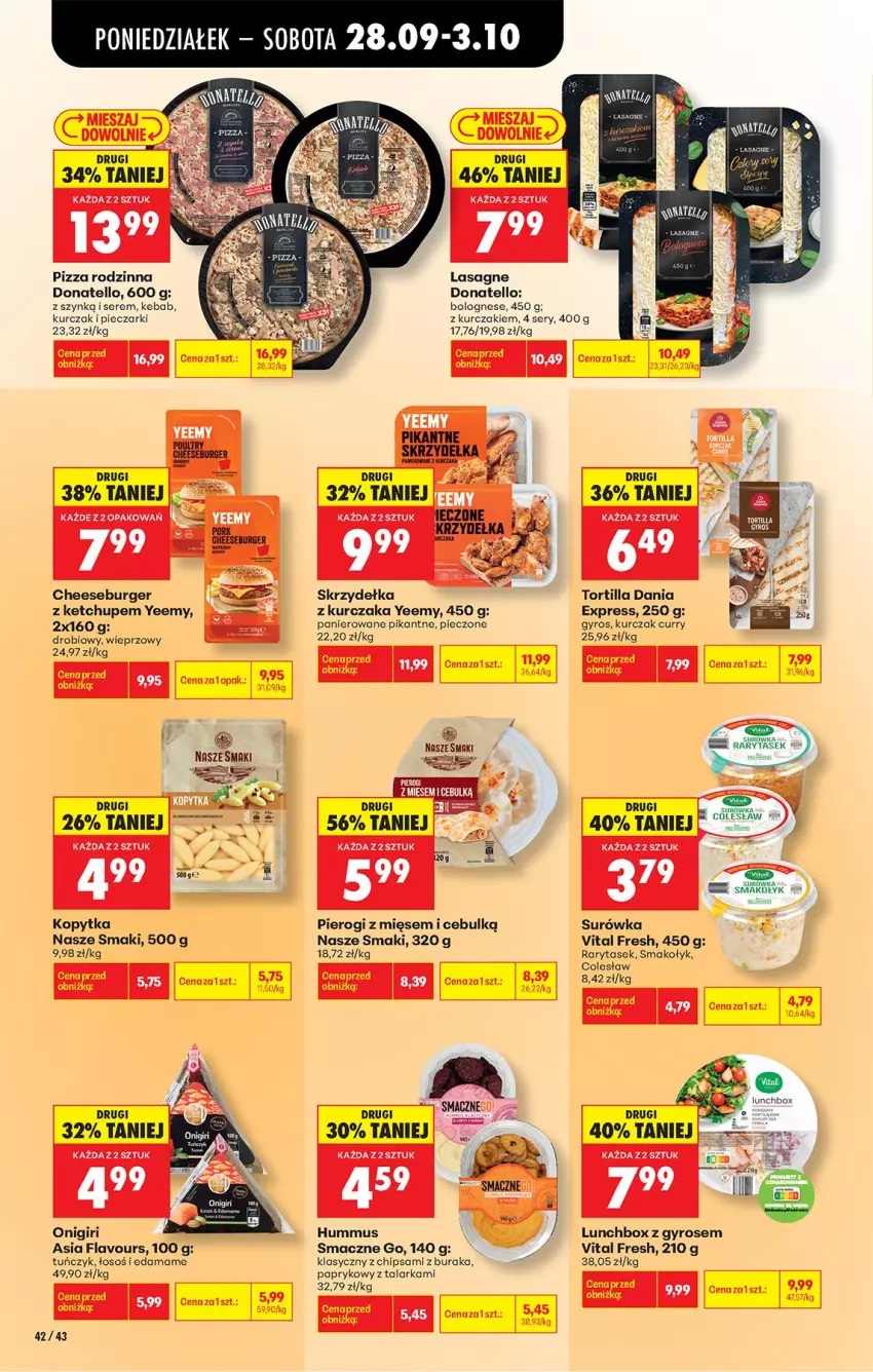 Gazetka promocyjna Biedronka - Od Poniedziałku - ważna 28.09 do 03.10.2026 - strona 66 - produkty: Burger, Edam, Gyros, Hummus, Kebab, Ketchup, Kopytka, Kurczak, Lasagne, Mus, Piec, Pierogi, Pizza, Ser, Skrzydełka z kurczaka, Surówka, Tortilla, Tuńczyk
