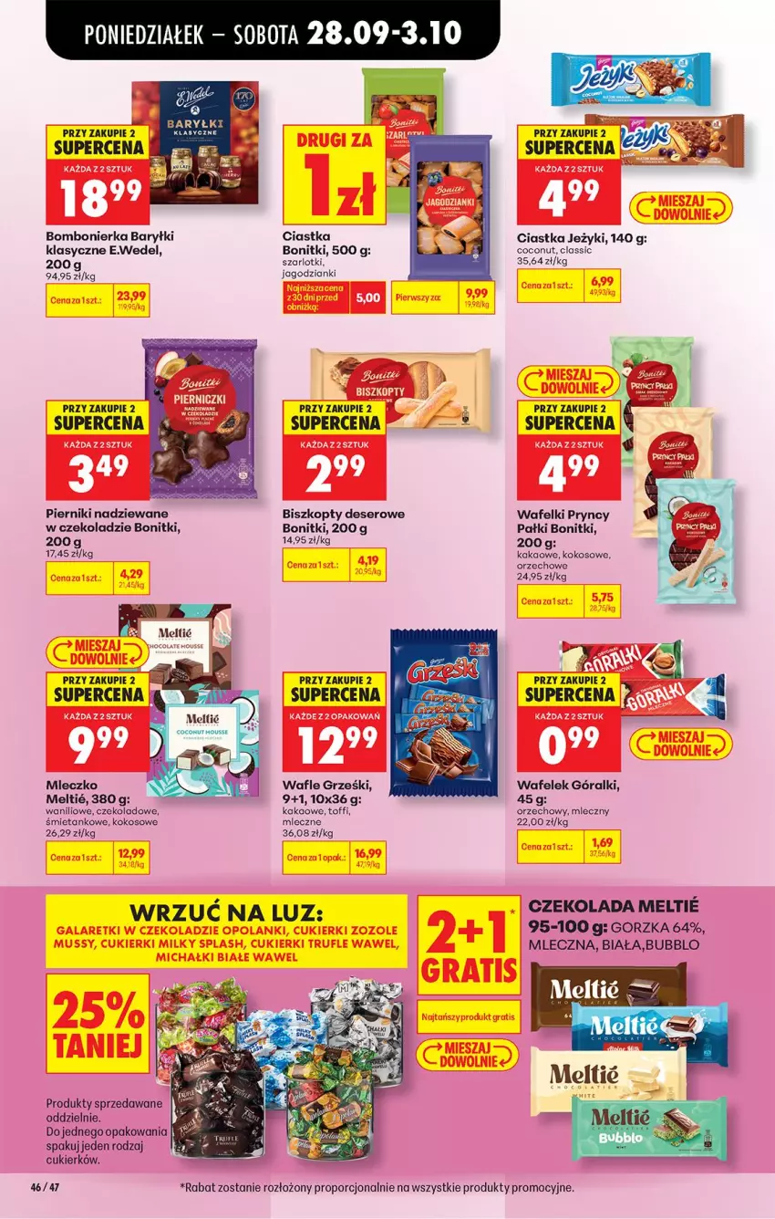 Gazetka promocyjna Biedronka - Od Poniedziałku - ważna 28.09 do 03.10.2026 - strona 76 - produkty: Baryłki, Biszkopty, Bonitki, Ciastka, Cukier, Czekolada, Deser, Góralki, Grześki, Jeżyki, Kakao, Kokos, Mleczko, Piernik, Por, Ser, Wafelek, Wafle