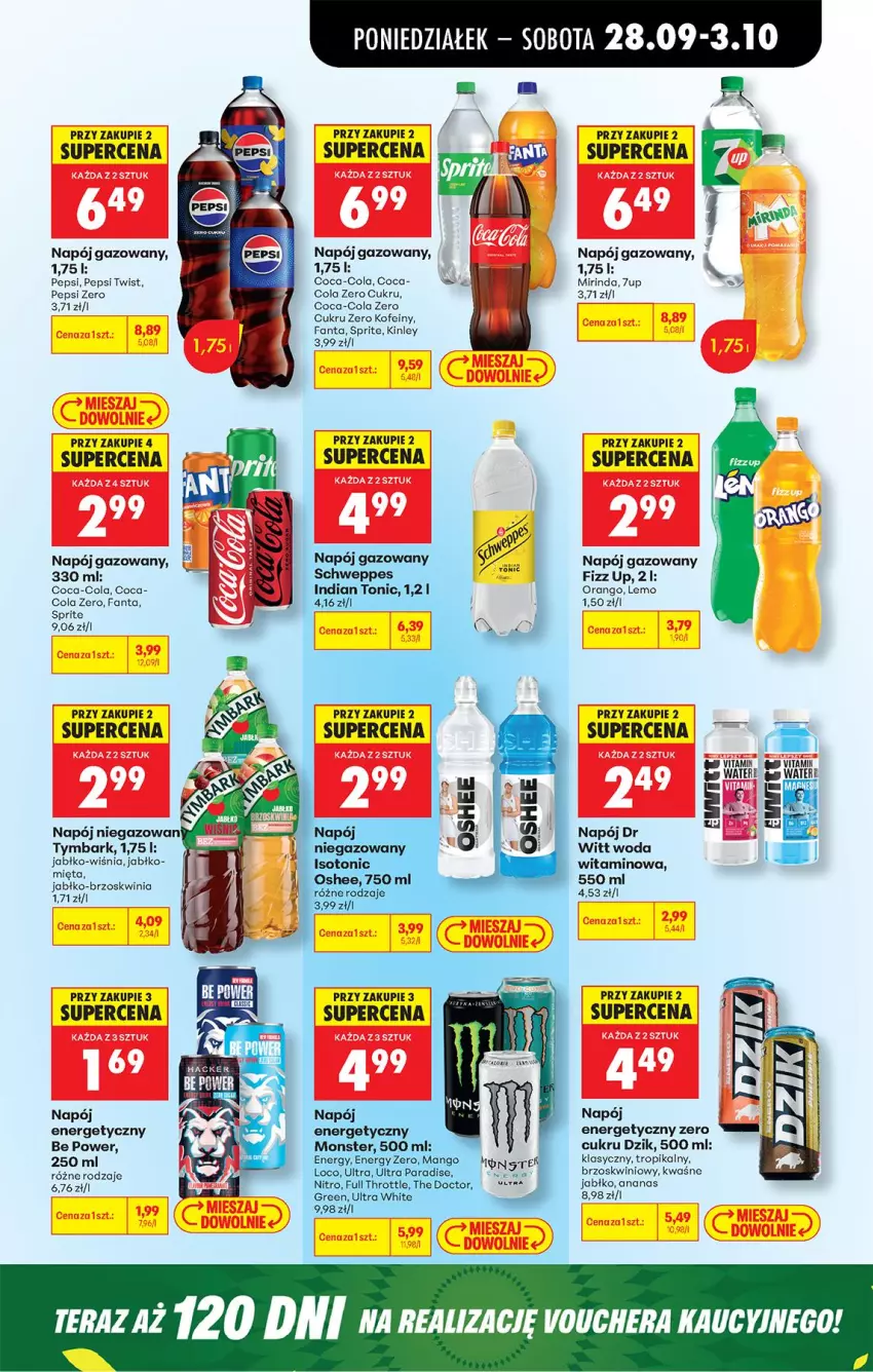 Gazetka promocyjna Biedronka - Od Poniedziałku - ważna 28.09 do 03.10.2026 - strona 85 - produkty: Ananas, Coca-Cola, Fa, Fanta, Full Throttle, Mango, Mięta, Mirinda, Napój, Napój energetyczny, Napój gazowany, Oshee, Pepsi, Schweppes, Sprite, Tymbark, Woda