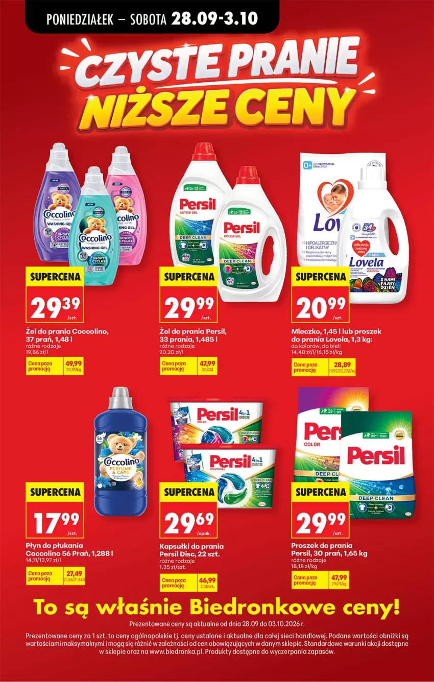 Gazetka promocyjna Biedronka - Od Poniedziałku - ważna 28.09 do 03.10.2026 - strona 98 - produkty: Coccolino, Kapsułki do prania, Lovela, Mleczko, Persil, Płyn do płukania, Proszek do prania