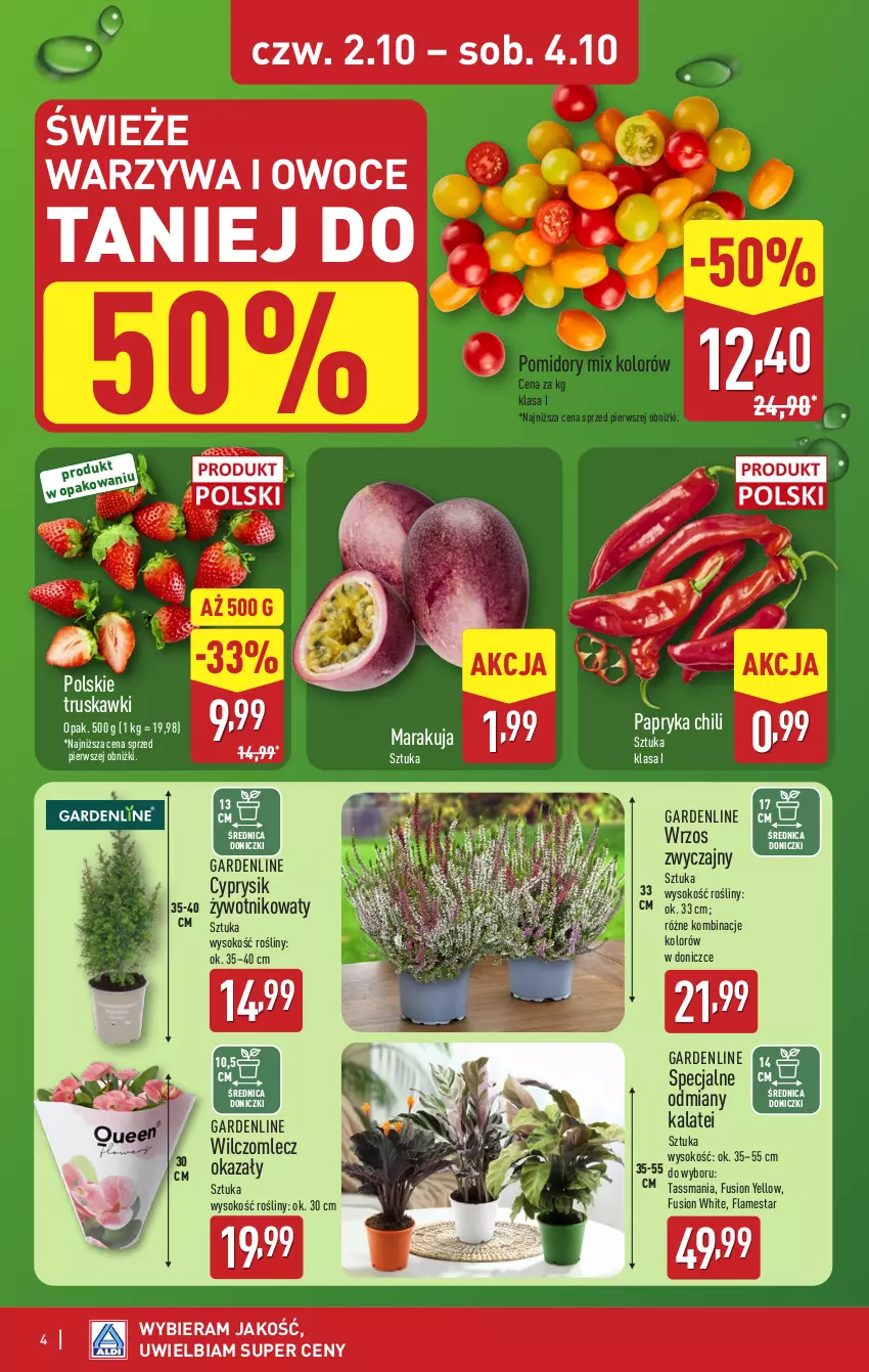 Gazetka promocyjna Aldi - Światełko pamięci - ważna 02.10 do 04.10.2025 - strona 4 - produkty: Cyprysik, Fusion, Owoce, Papryka, Pomidory, Sok, Truskawki, Warzywa, Warzywa i owoce