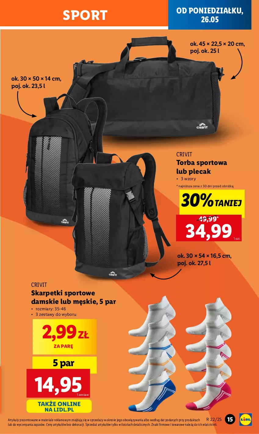Gazetka promocyjna Lidl - GAZETKA - ważna 26.05 do 31.05.2025 - strona 17 - produkty: Karp, Plecak, Por, Skarpetki, Sport, Torba
