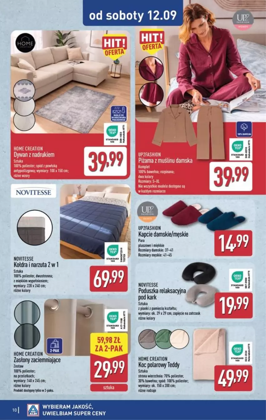 Gazetka promocyjna Aldi - Przygotuj się na kolejny tydzień - ważna 09.09 do 12.09.2026 - strona 10 - produkty: Fa, Kapcie, Koc, Kołdra, Narzuta, Poduszka, Wełna