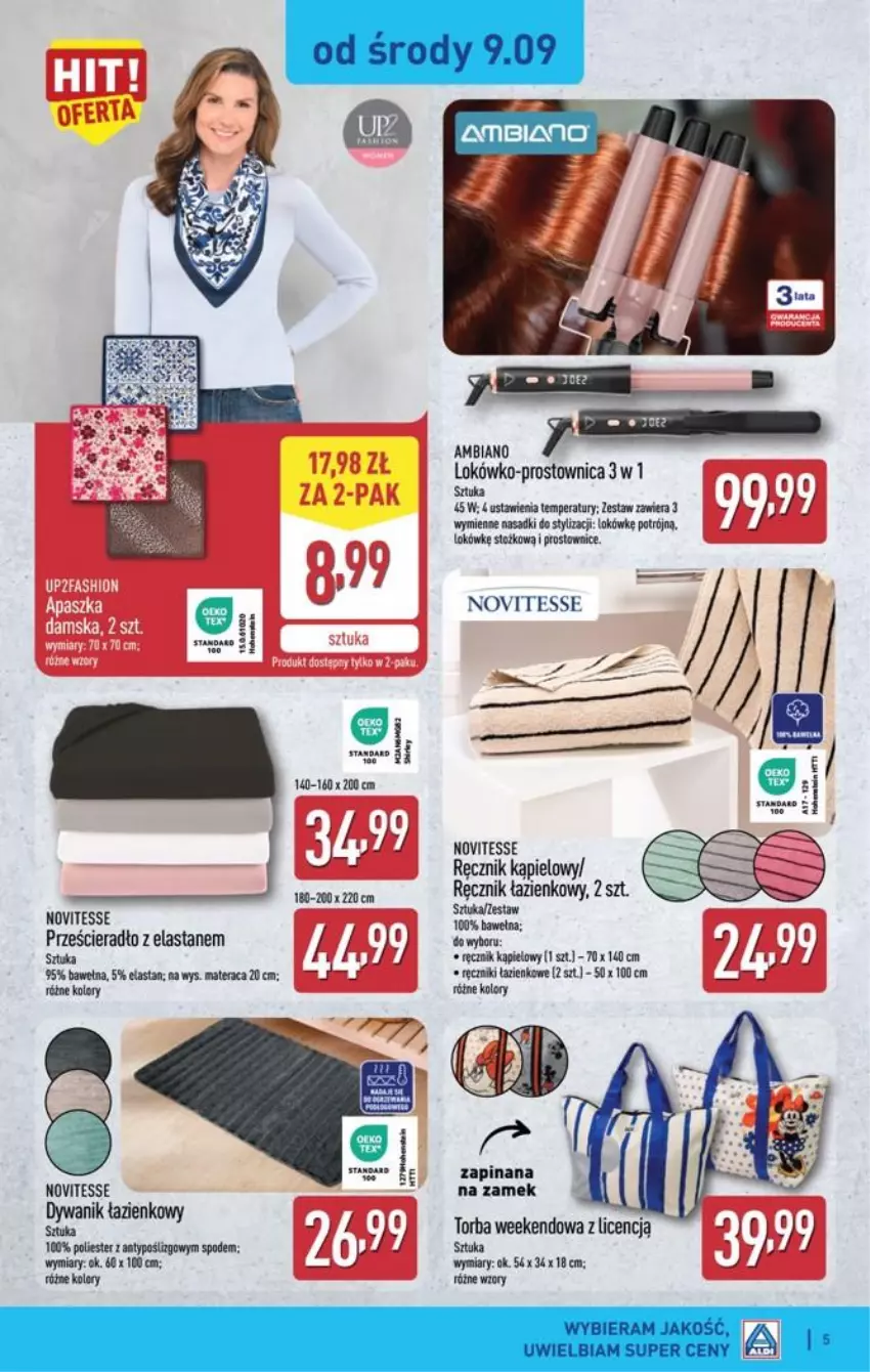 Gazetka promocyjna Aldi - Przygotuj się na kolejny tydzień - ważna 09.09 do 12.09.2026 - strona 5 - produkty: Fa, Materac, Ręcznik, Ręcznik kąpielowy, Tera, Torba, Wełna