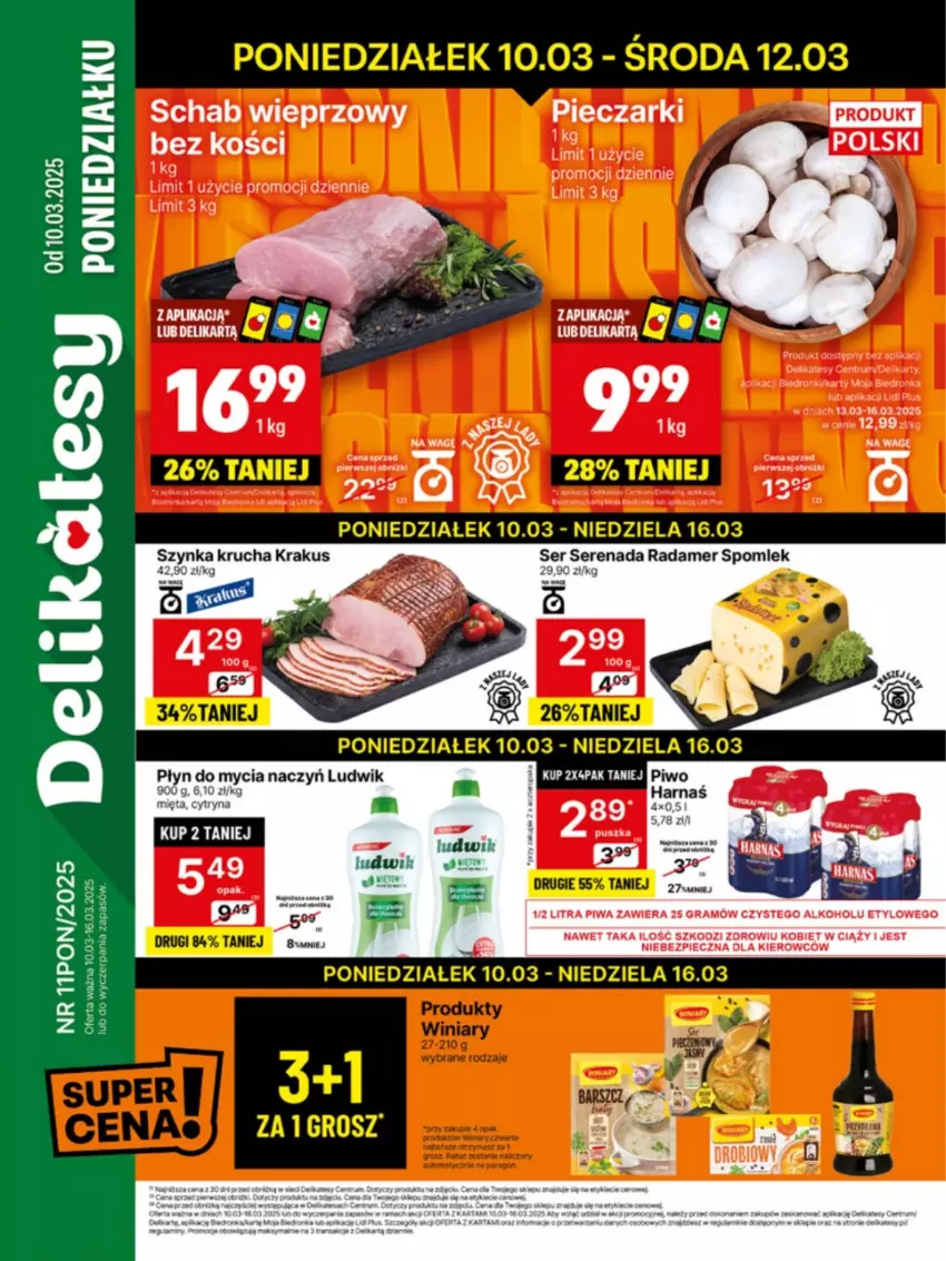 Gazetka promocyjna Delikatesy Centrum - NOWA GAZETKA Delikatesy Centrum od 10 marca! 10-16.03.2025 - ważna 10.03 do 16.03.2025 - strona 1 - produkty: Gra, Krakus, LG, Piec, Piwa, Radamer, Schab wieprzowy, Ser, Szynka