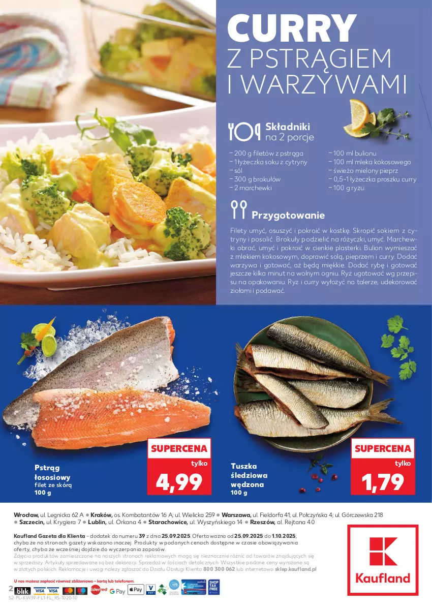 Gazetka promocyjna Kaufland - Kaufland - ważna 25.09 do 01.10.2025 - strona 2 - produkty: Brokuły, Bulion, Cytryny, Fa, Kokos, Lion, Orka, Pieprz, Plasterki, Por, Pstrąg, Pstrąg łososiowy, Ryż, Sok, Sól, Sos, Talerz, Tusz, Tuszka śledziowa, Tuszka śledziowa wędzona, Wagi, Warzywa