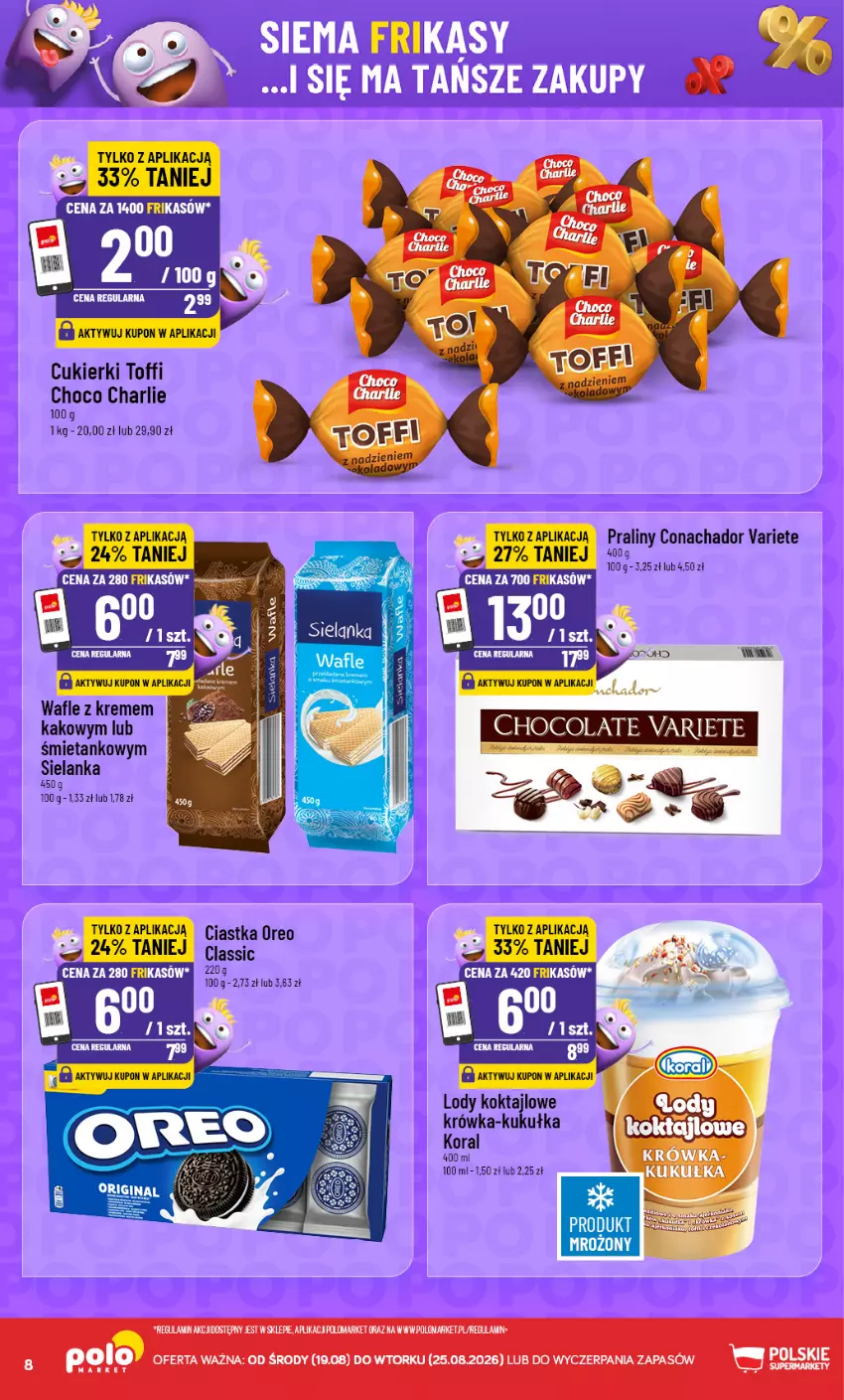 Gazetka promocyjna PoloMarket - Katalog Frikasów - ważna 19.08 do 25.08.2026 - strona 8 - produkty: Cukier, Cukierki, Lody, Oreo, Praliny, Wafle