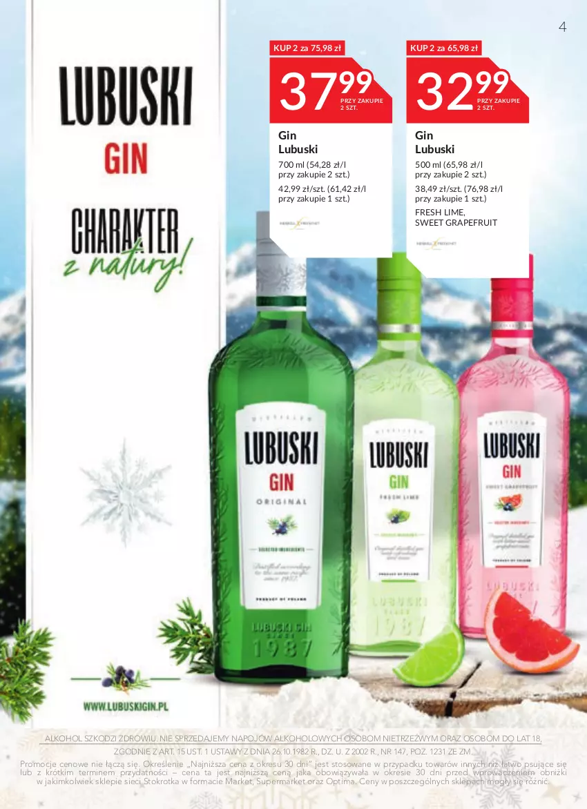 Gazetka promocyjna Stokrotka - Oferta alkoholowa - ważna 04.01 do 31.01.2024 - strona 4 - produkty: Gin, Gra, Optima