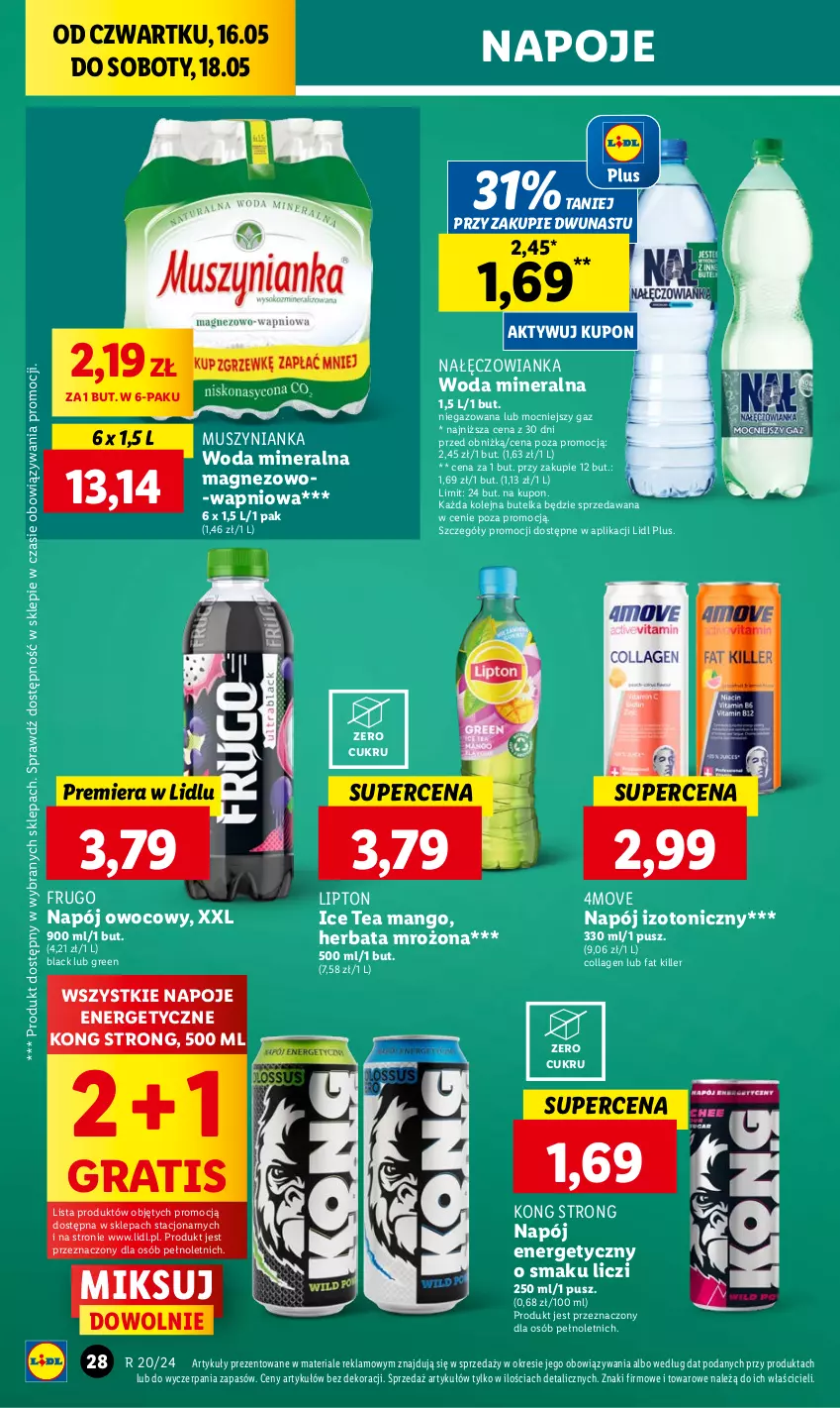 Gazetka promocyjna Lidl - GAZETKA - ważna 16.05 do 18.05.2024 - strona 36 - produkty: Fa, Gra, Herbata, Ice tea, Lack, Liczi, Lipton, Magnez, Mango, Mus, Muszynianka, Nałęczowianka, Napój, Napój energetyczny, Napój izotoniczny, Napoje, Olej, Woda, Woda mineralna