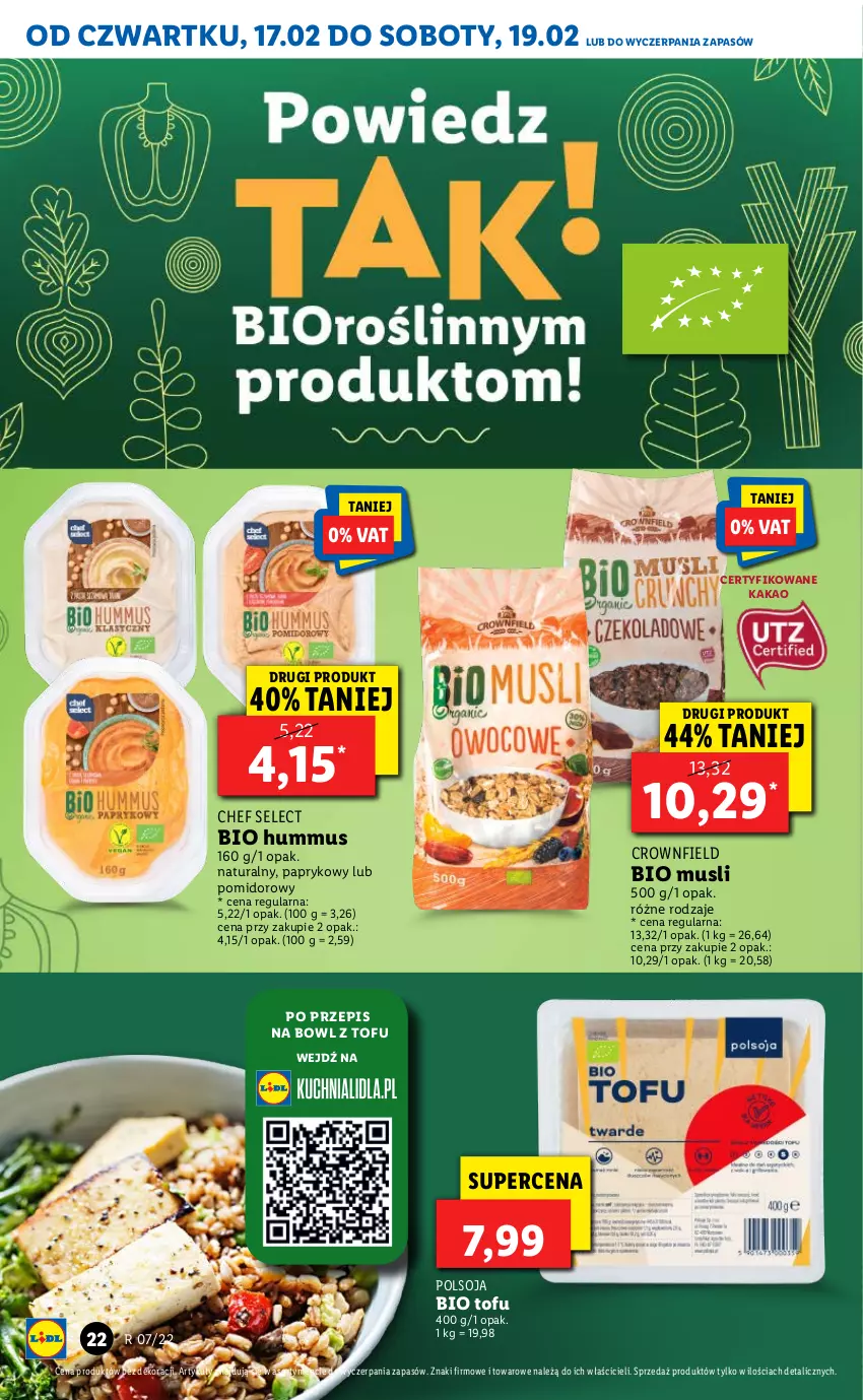 Gazetka promocyjna Lidl - GAZETKA - ważna 17.02 do 19.02.2022 - strona 22 - produkty: Hummus, Kakao, Mus, Tofu