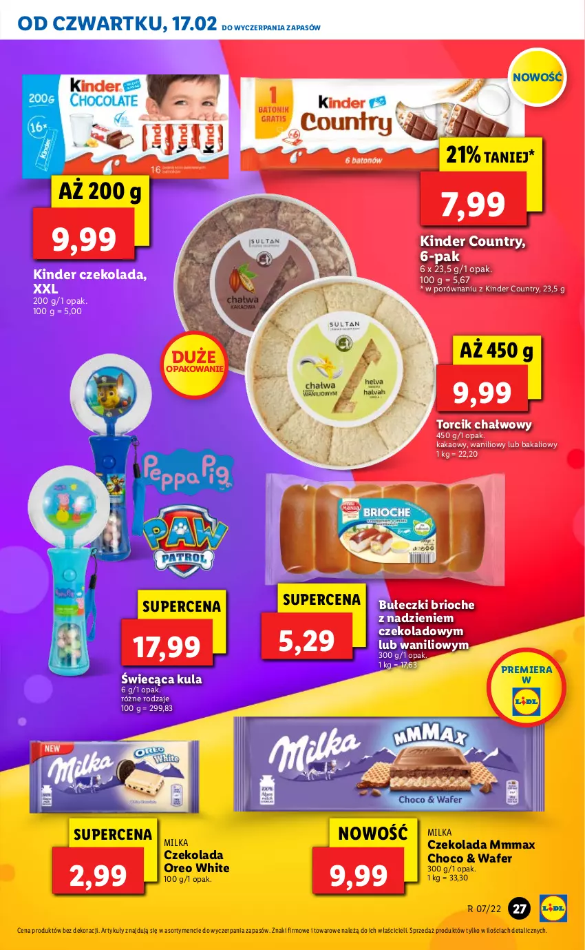 Gazetka promocyjna Lidl - GAZETKA - ważna 17.02 do 19.02.2022 - strona 27 - produkty: Bułeczki, Czekolada, Kakao, Kinder, Milka, Oreo, Por