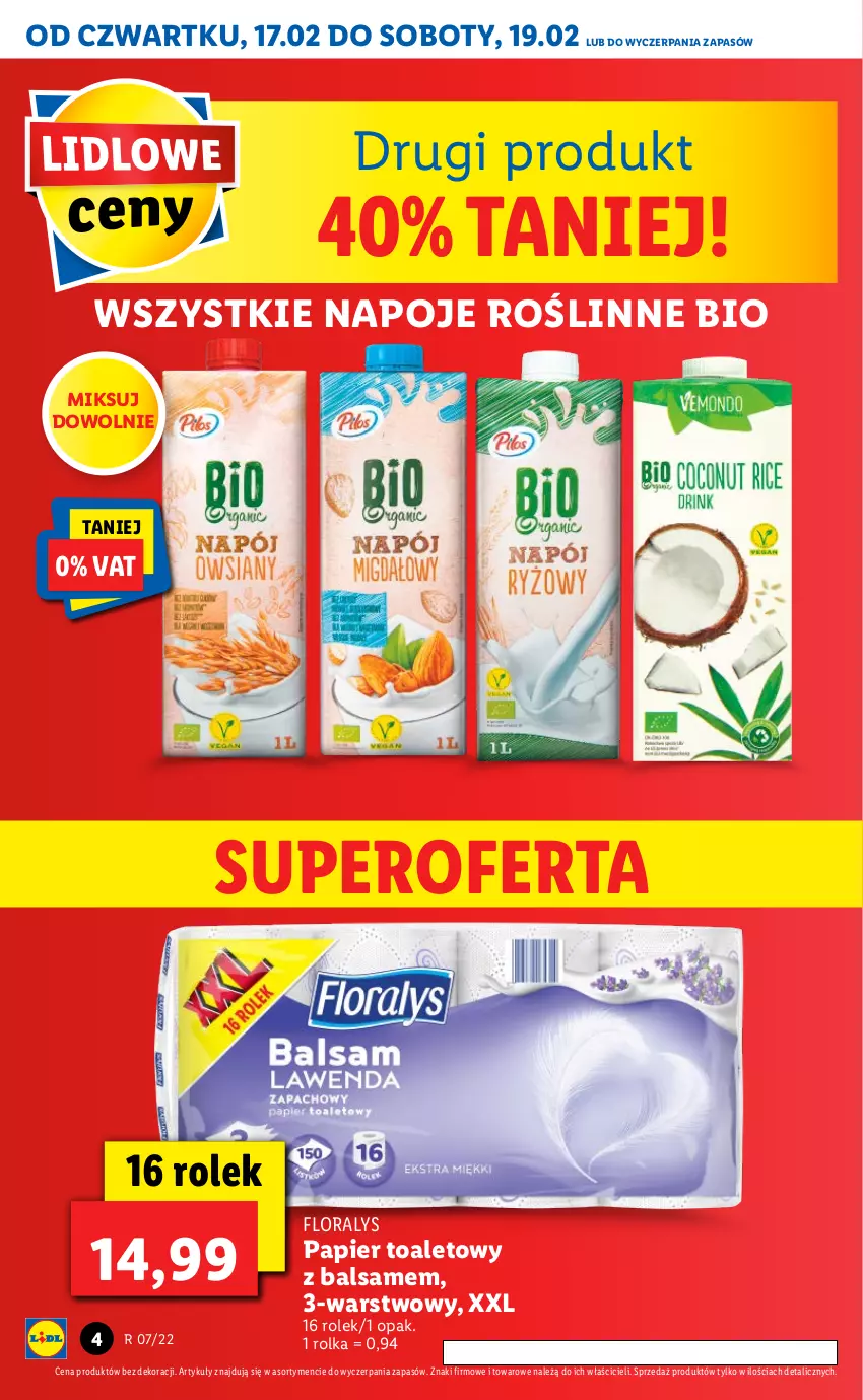 Gazetka promocyjna Lidl - GAZETKA - ważna 17.02 do 19.02.2022 - strona 4 - produkty: Flora, Napoje, Papier, Papier toaletowy