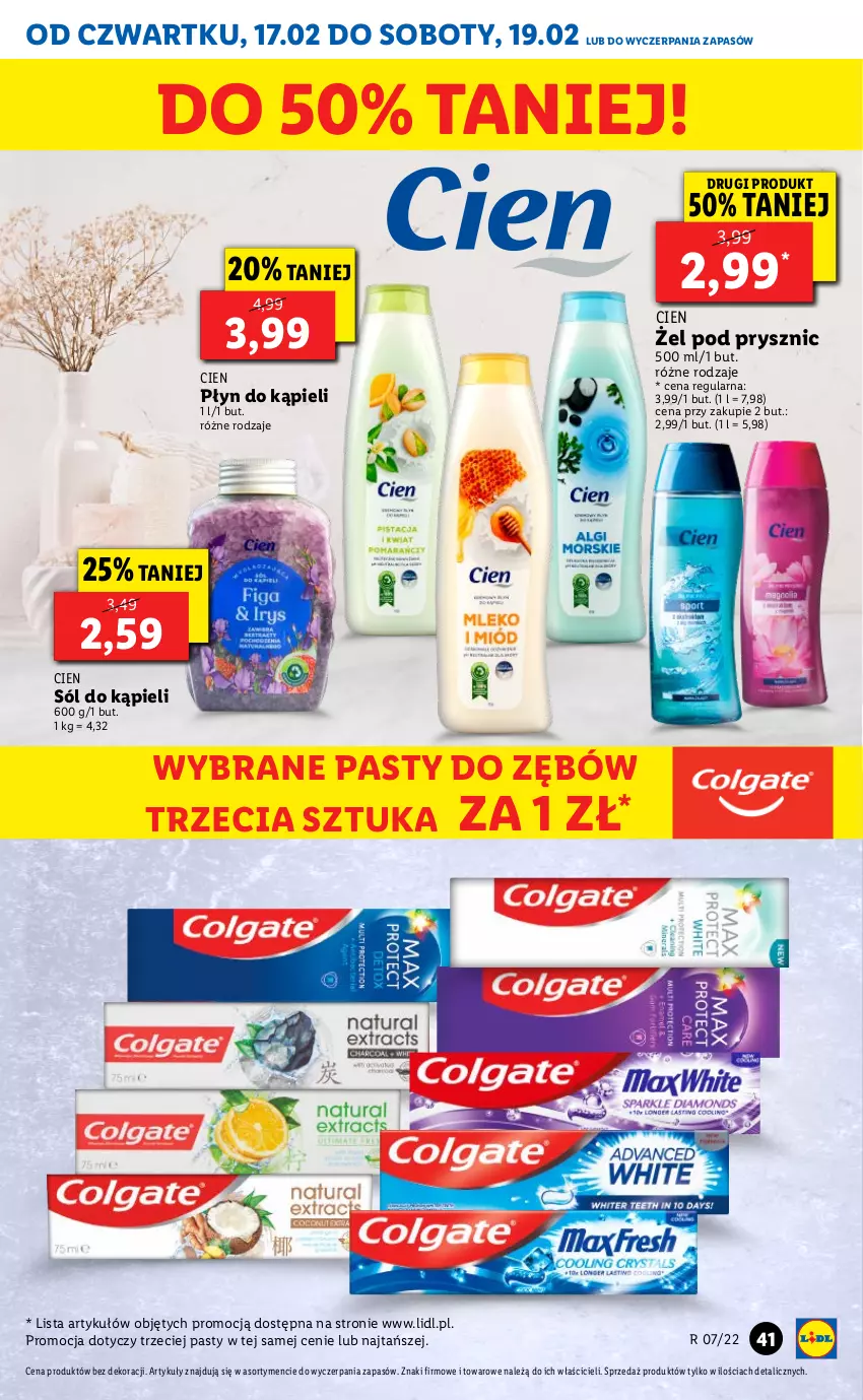 Gazetka promocyjna Lidl - GAZETKA - ważna 17.02 do 19.02.2022 - strona 41 - produkty: Płyn do kąpieli, Sól, Sól do kąpieli