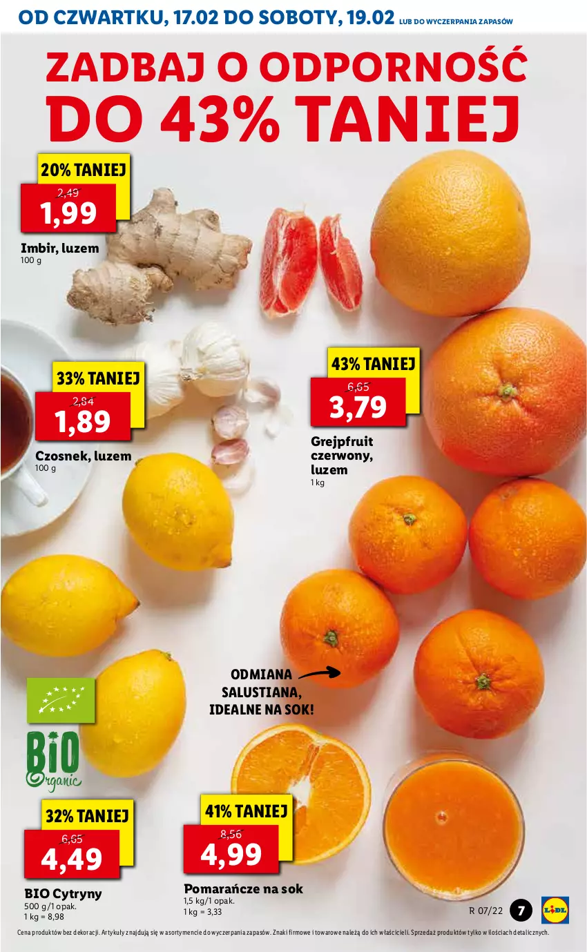 Gazetka promocyjna Lidl - GAZETKA - ważna 17.02 do 19.02.2022 - strona 7 - produkty: Cytryny, Czosnek, Imbir, LUSTi, Pomarańcze, Por, Sok