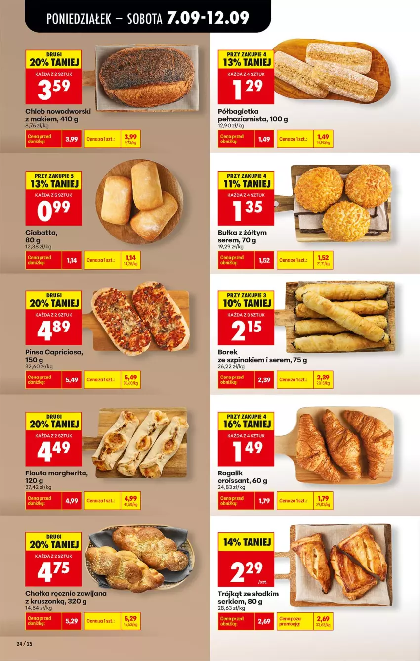Gazetka promocyjna Biedronka - Od Poniedziałku - ważna 07.09 do 12.09.2026 - strona 24 - produkty: Bagietka, Bułka, Chleb, Ciabatta, Croissant, Półbagietka, Rogal, Ser, Szpinak