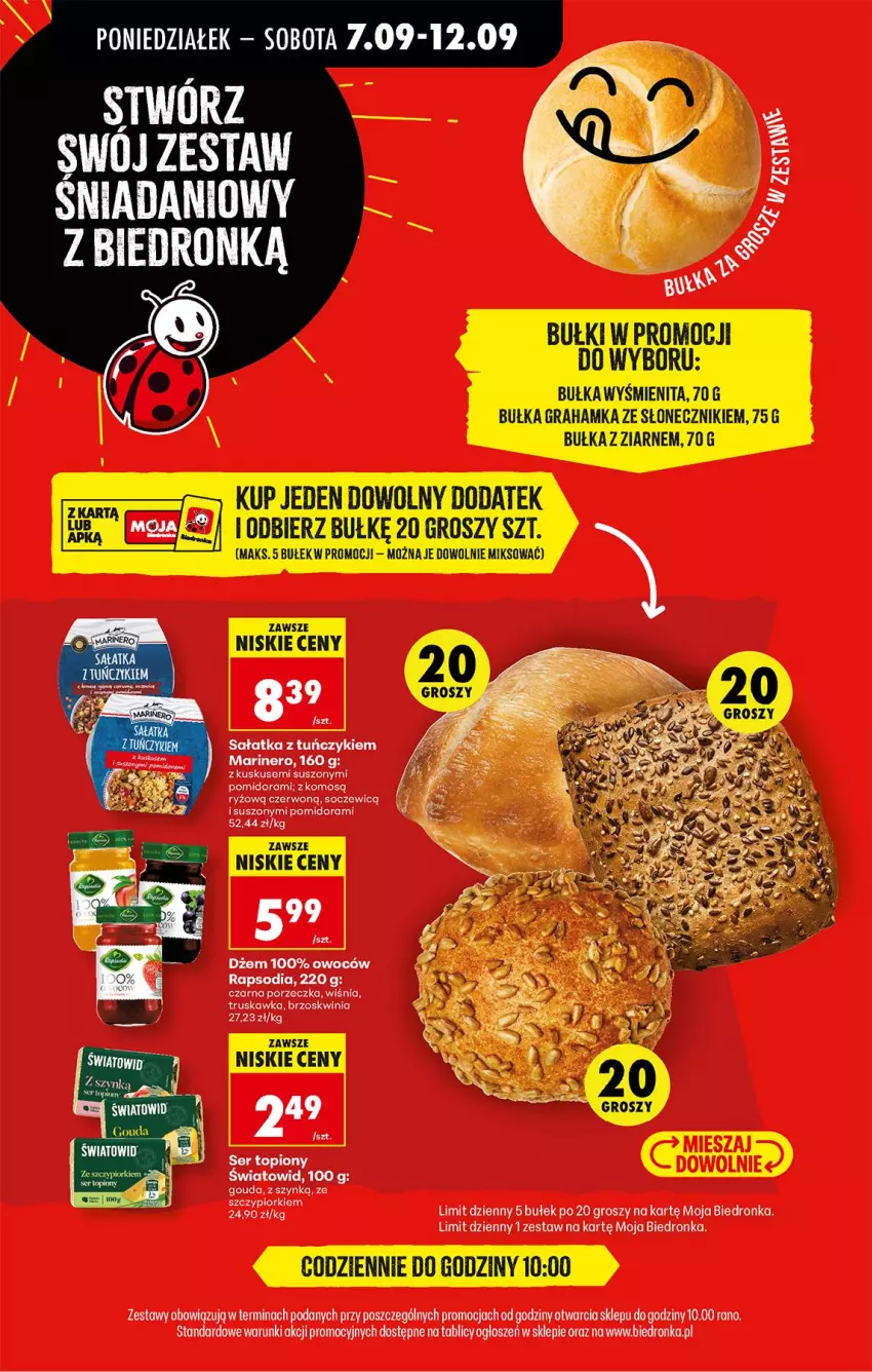 Gazetka promocyjna Biedronka - Od Poniedziałku - ważna 07.09 do 12.09.2026 - strona 28 - produkty: Bułka, Bułka grahamka, Dżem, Gaga, Gouda, Gra, Kuskus, Por, Ryż, Sałat, Sałatka, Ser, Ser topiony, Top, Tuńczyk
