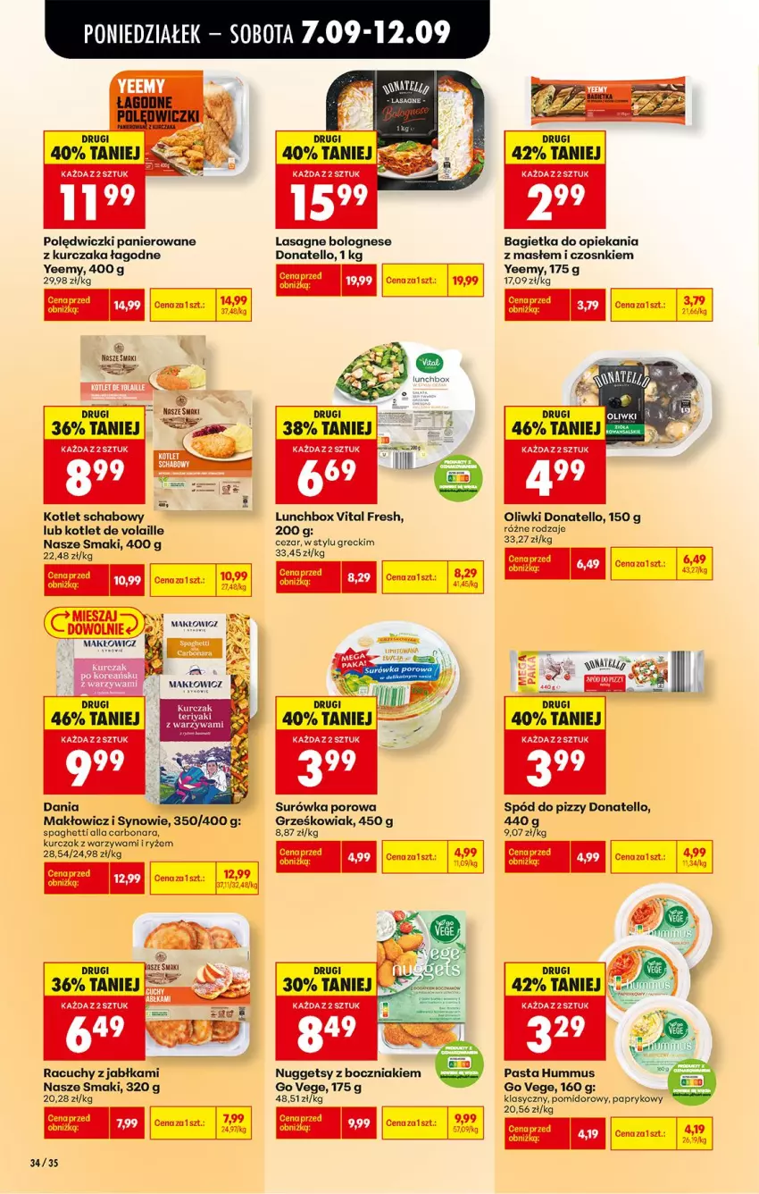 Gazetka promocyjna Biedronka - Od Poniedziałku - ważna 07.09 do 12.09.2026 - strona 40 - produkty: Bagietka, Boczniak, Hummus, Jabłka, Kaki, Kotlet, Kurczak, Lasagne, Lasagne bolognese, Mus, Oliwki, Polędwiczki panierowane, Por, Ryż, Spaghetti, Spód do pizzy, Surówka, Warzywa