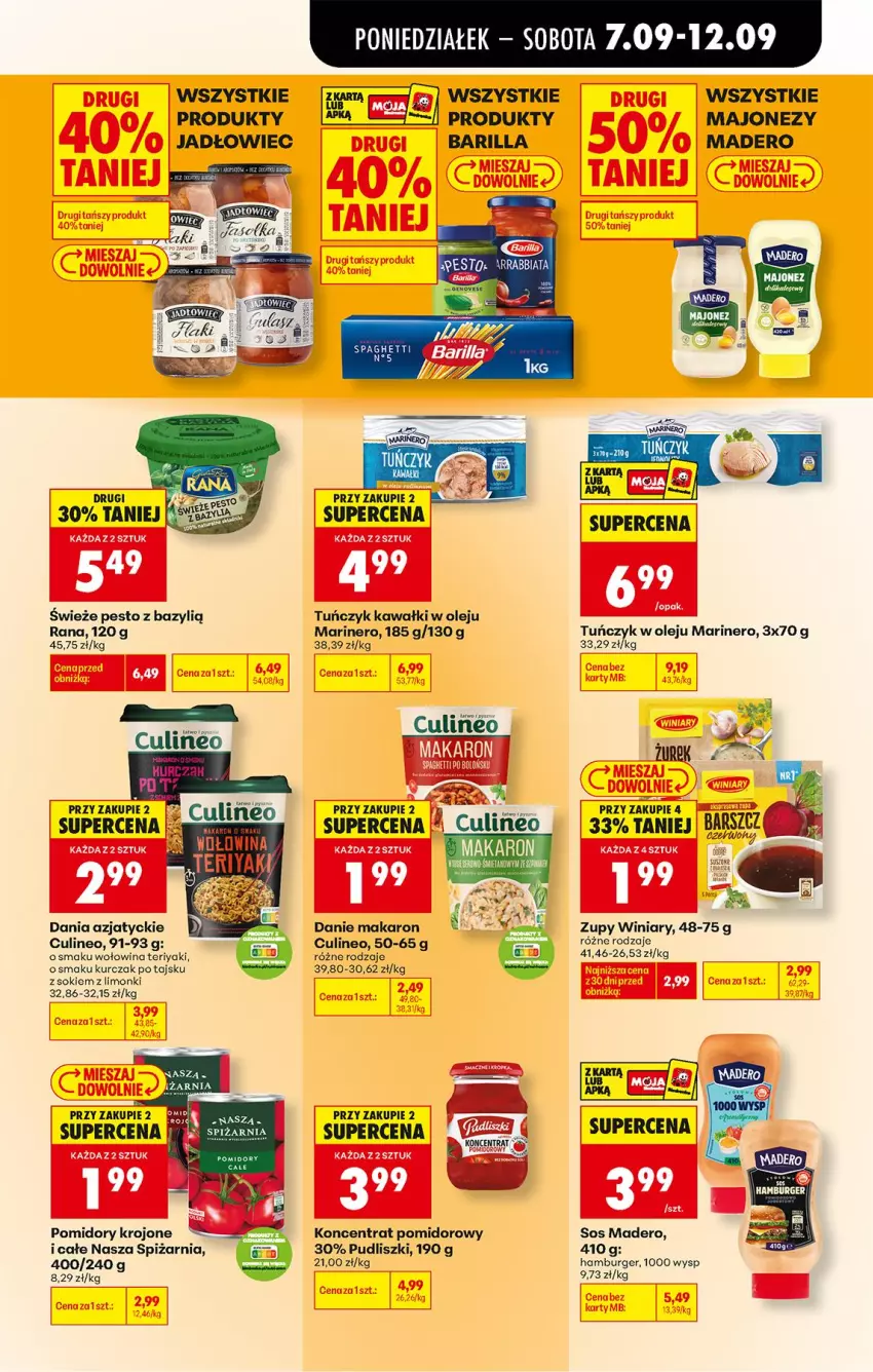 Gazetka promocyjna Biedronka - Od Poniedziałku - ważna 07.09 do 12.09.2026 - strona 41 - produkty: Barilla, Bazyl, Burger, Hamburger, Kawa, Koncentrat pomidorowy, Kurczak, Majonez, Makaron, Olej, Pesto, Pomidory, Pomidory krojone, Pudliszki, Sok, Sos, Spaghetti, Tuńczyk, Winiary, Wołowina