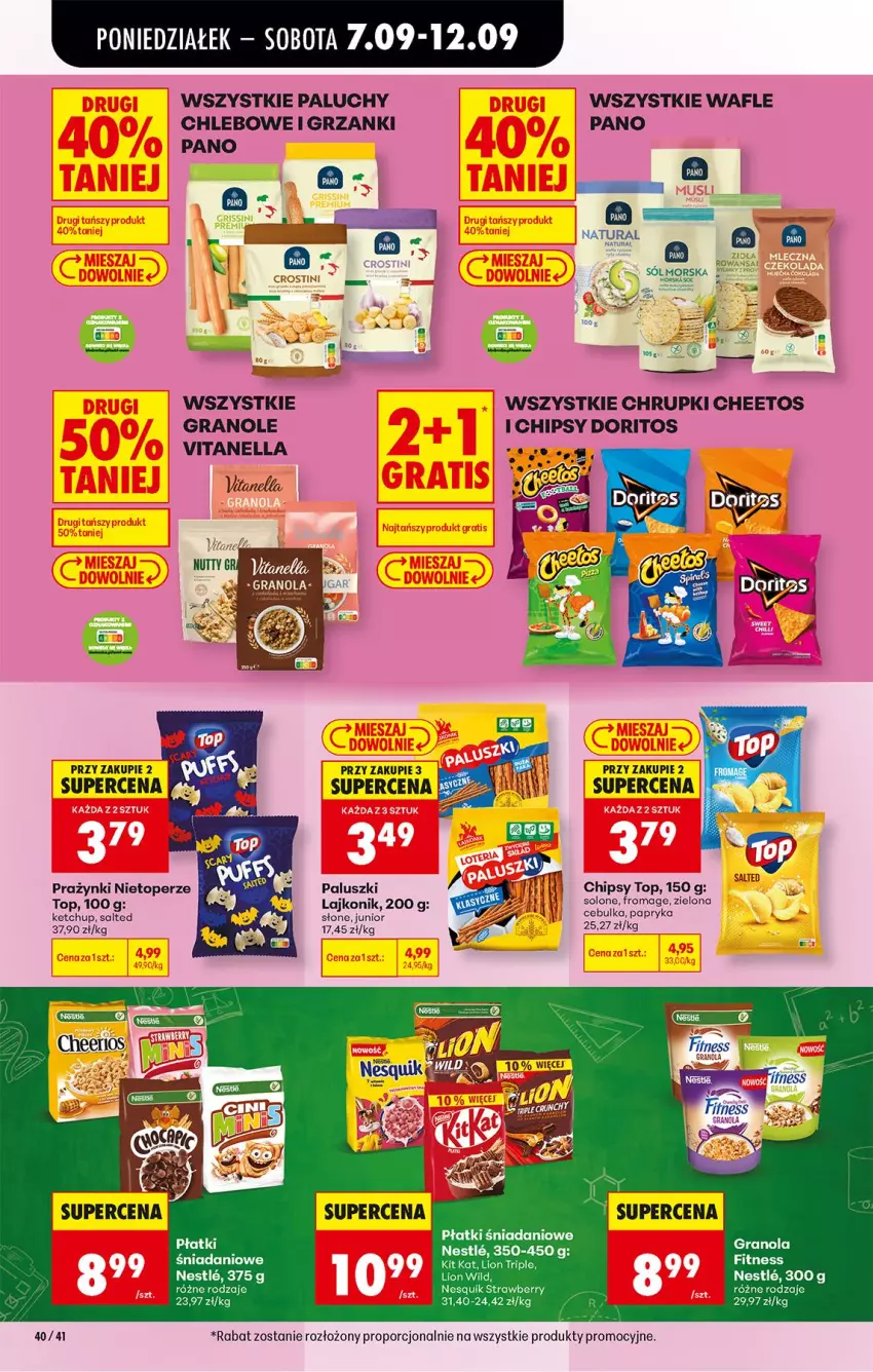 Gazetka promocyjna Biedronka - Od Poniedziałku - ważna 07.09 do 12.09.2026 - strona 50 - produkty: Cheetos, Chipsy, Chleb, Chrupki, Danio, Gra, Ketchup, Kit Kat, Lion, Nesquik, Papryka, Por, Prazynki, Top, Wafle