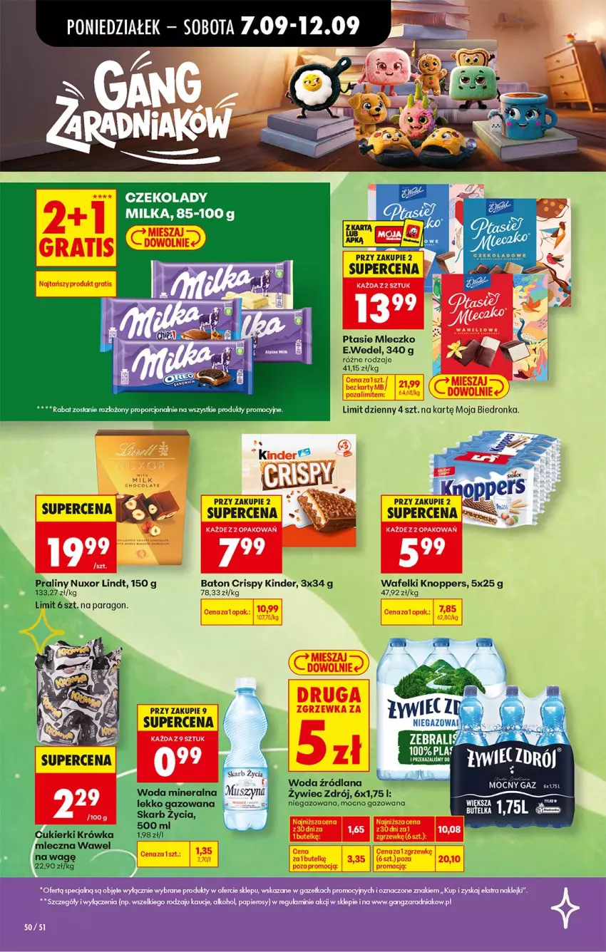 Gazetka promocyjna Biedronka - Od Poniedziałku - ważna 07.09 do 12.09.2026 - strona 62 - produkty: Baton, Cukier, Cukierki, Kinder, Knoppers, LANA, Milka, Mleczko, Ptasie mleczko, Wawel, Woda, Woda mineralna