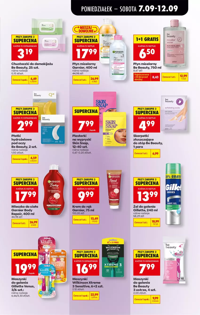 Gazetka promocyjna Biedronka - Od Poniedziałku - ważna 07.09 do 12.09.2026 - strona 71 - produkty: Be Be, Body, Chusteczki, Garnier, Gillette, Gillette Venus, Gra, Karp, Krem do rąk, Makijaż, Mleczko, Mleczko do ciała, Plasterki, Płyn micelarny, Ser, Skarpetki, Venus