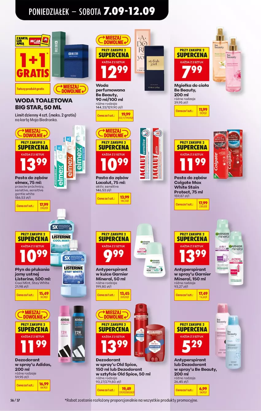 Gazetka promocyjna Biedronka - Od Poniedziałku - ważna 07.09 do 12.09.2026 - strona 72 - produkty: Adidas, Antyperspirant, Be Be, Colgate, Dezodorant, Elmex, Garnier, Gra, Lacalut, LG, Listerine, Old Spice, Pasta do zębów, Perfum, Płyn do płukania, Płyn do płukania jamy ustnej, Por, Woda, Woda perfumowana, Woda toaletowa