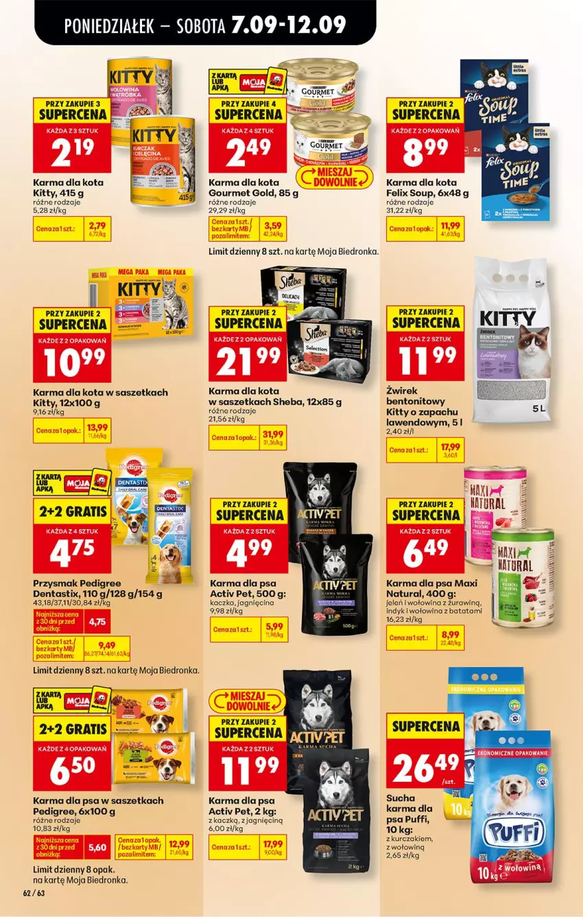 Gazetka promocyjna Biedronka - Od Poniedziałku - ważna 07.09 do 12.09.2026 - strona 78 - produkty: Felix, Gourmet Gold, Kaczka, Kurczak, Pedigree, Puf, Sheba, Sucha karma, Wołowina