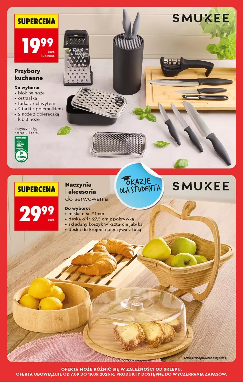 Gazetka promocyjna Biedronka - Od Poniedziałku - ważna 07.09 do 12.09.2026 - strona 85 - produkty: Blok na noże, Deska do krojenia, Gra, Grafika, Kosz, Miska, Noż, Piec, Pojemnik, Przybory kuchenne, Ser, Tarka