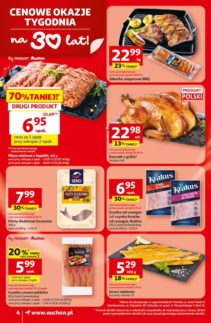 Gazetka promocyjna Auchan - 30 Lat Supermarket - ważna 09.04 do 15.04.2026 - strona 4 - produkty: Gra, Grill, Krakus, Kurczak, Szynka