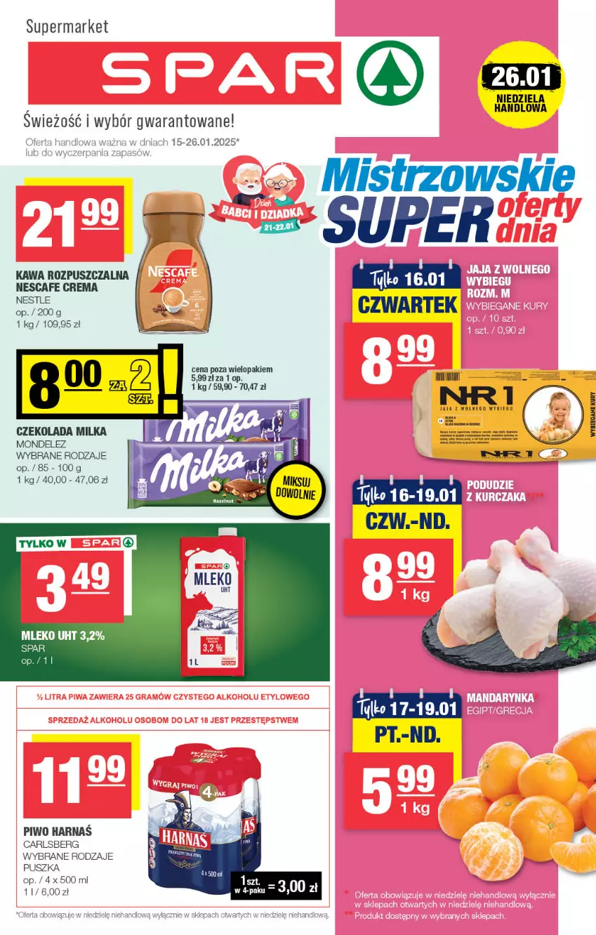 Gazetka promocyjna Spar - Spar - ważna 12.01 do 22.01.2025 - strona 1 - produkty: Carlsberg, Czekolada, Jaja, Jaja z wolnego wybiegu, Kawa, Kawa rozpuszczalna, Milka, Mleko, Piwo