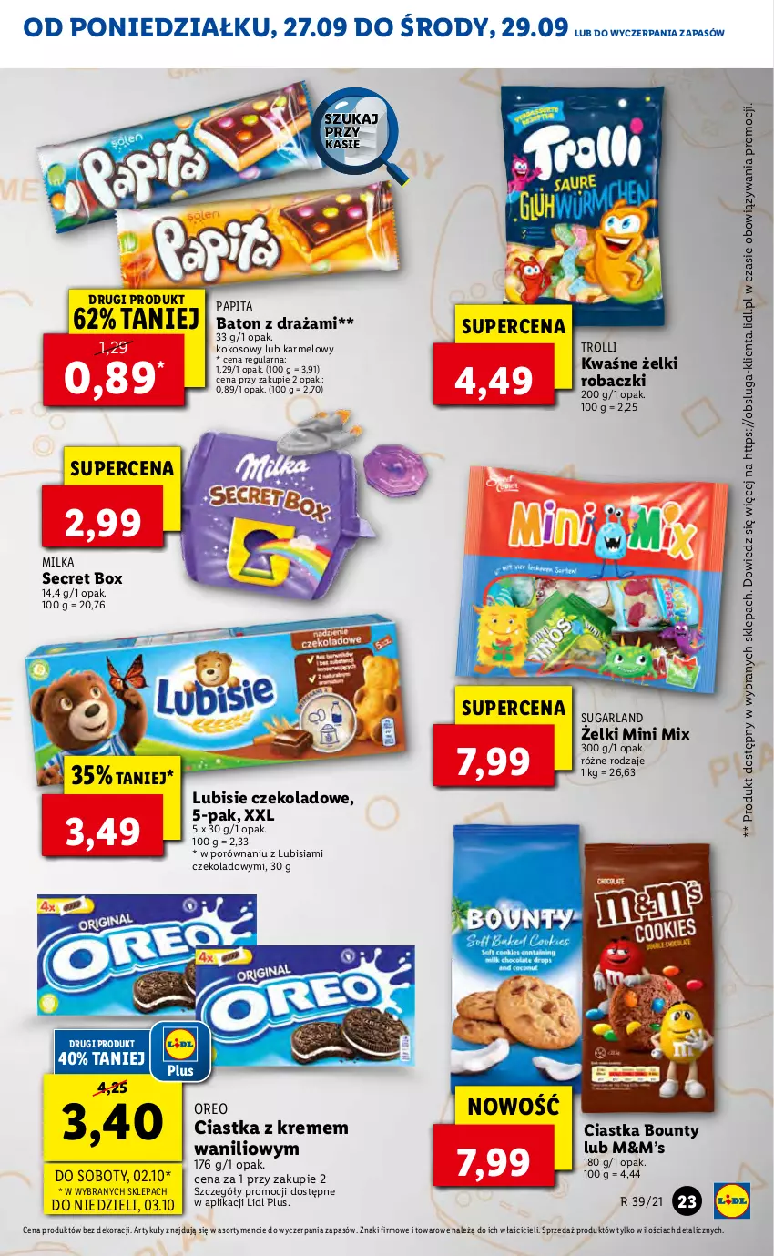 Gazetka promocyjna Lidl - GAZETKA - ważna 27.09 do 29.09.2021 - strona 23 - produkty: Baton, Bounty, Ciastka, Kokos, Lubisie, Milka, Oreo, Por