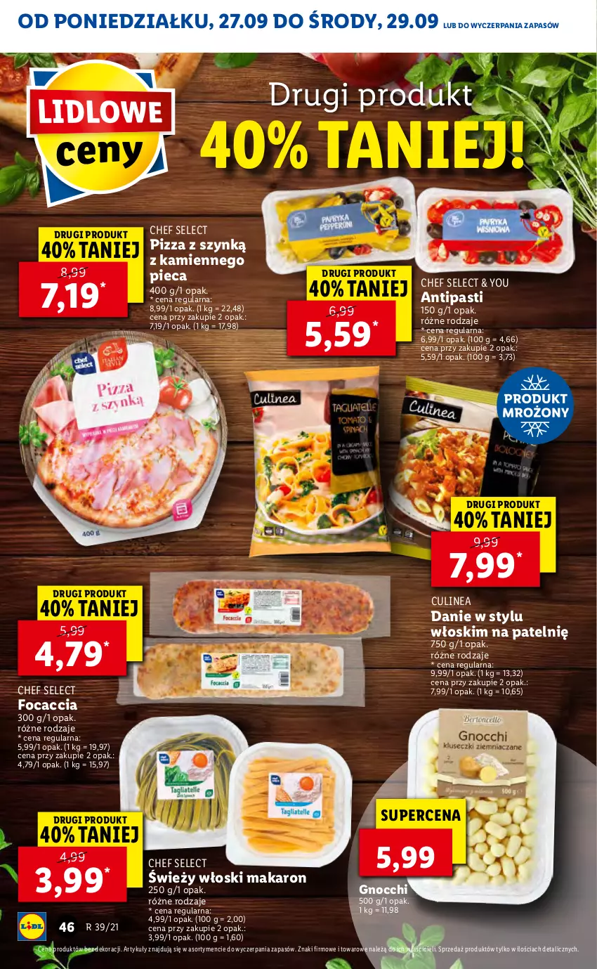 Gazetka promocyjna Lidl - GAZETKA - ważna 27.09 do 29.09.2021 - strona 46 - produkty: Focaccia, Gnocchi, Makaron, Piec, Pizza