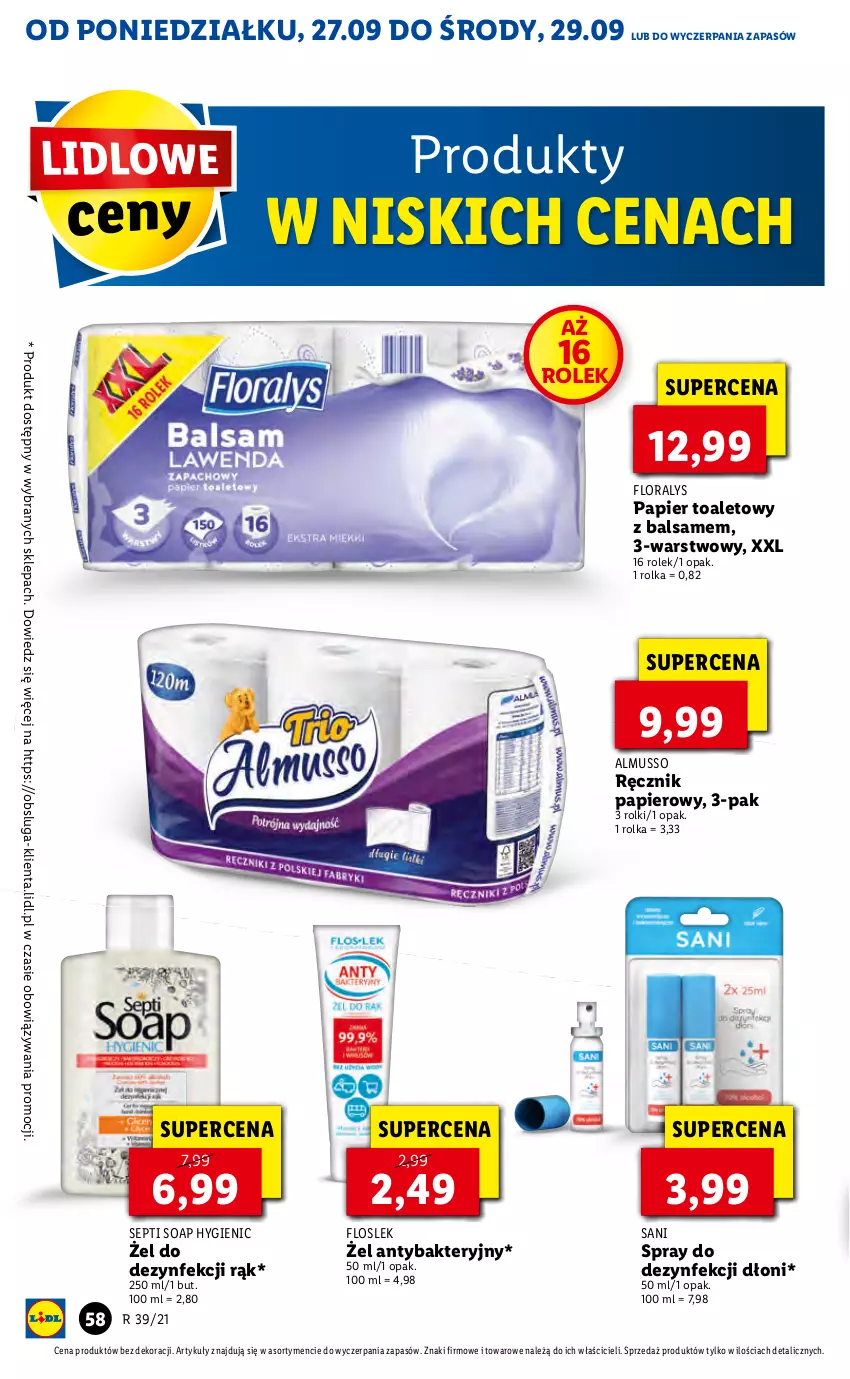 Gazetka promocyjna Lidl - GAZETKA - ważna 27.09 do 29.09.2021 - strona 58 - produkty: Flora, Mus, Papier, Papier toaletowy, Ręcznik, Rolki