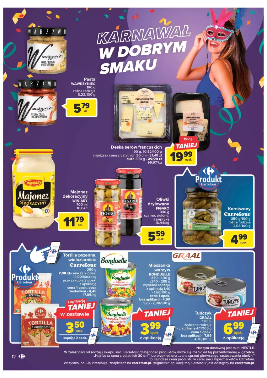 Gazetka promocyjna Carrefour - Gazetka Carrefour - ważna 07.02 do 18.02.2023 - strona 14 - produkty: Bonduelle, Deska serów, Gra, Korniszony, Kosz, Majonez, Oliwki, Ser, Tortilla, Tuńczyk, Winiary