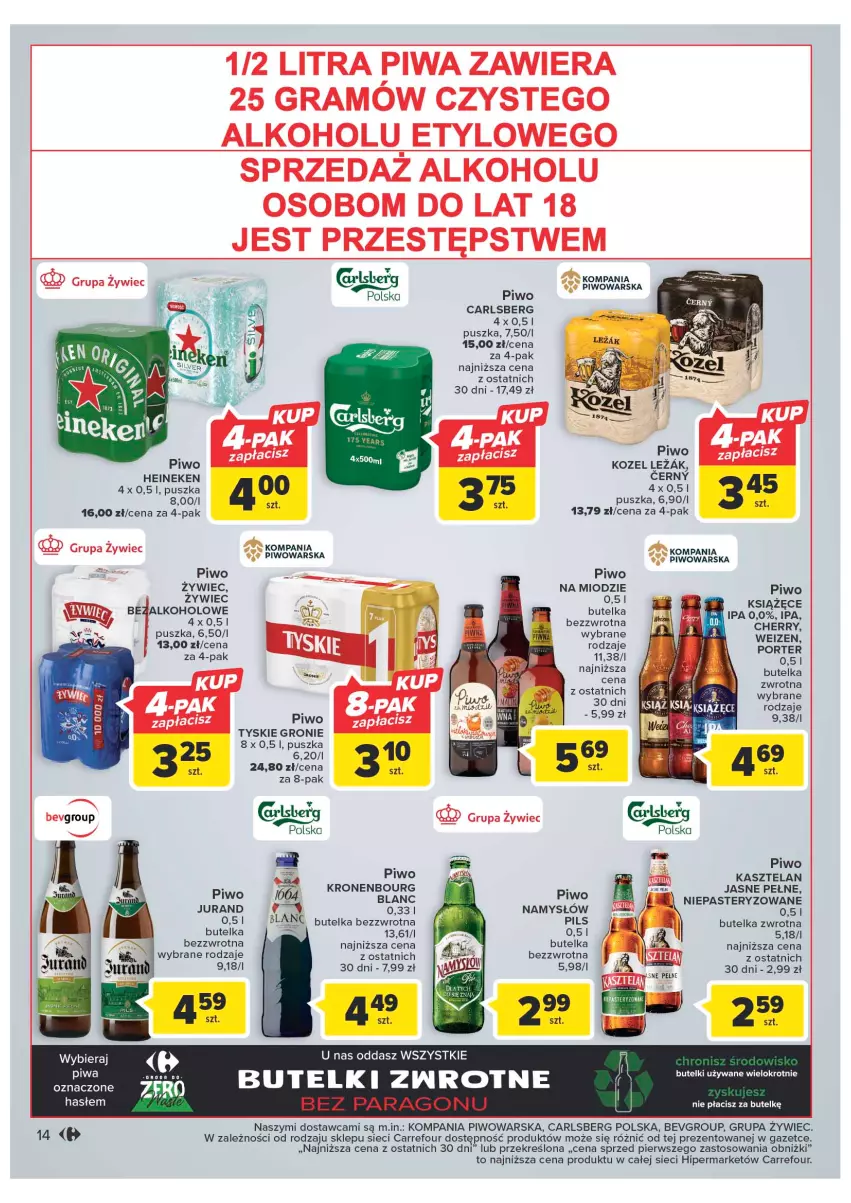 Gazetka promocyjna Carrefour - Gazetka Carrefour - ważna 07.02 do 18.02.2023 - strona 16 - produkty: Carlsberg, Gra, Heineken, Kasztelan, Kozel, Namysłów, Piwa, Piwo, Por, Tyskie