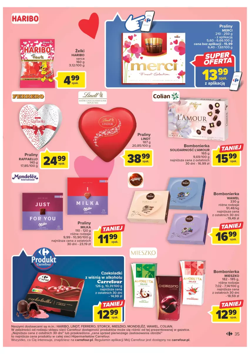 Gazetka promocyjna Carrefour - Gazetka Carrefour - ważna 07.02 do 18.02.2023 - strona 37 - produkty: Fa, Ferrero, Haribo, Lindt, Merci, Milka, Praliny, Raffaello, Ser, Wawel