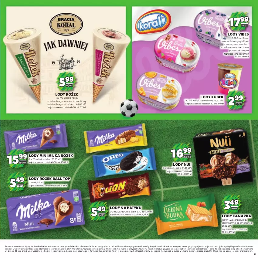 Gazetka promocyjna Stokrotka - Katalog Piłkarski - ważna 13.06.2023 do 26.06.2024 - strona 31 - produkty: Kubek, Lion, Lody, Mascarpone, Mięso, Milka, Nestlé, Oreo, Owoce, Top, Warzywa, Zielona Budka